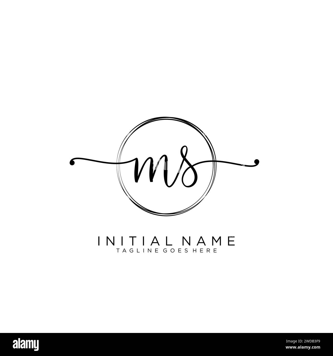 MS Initial handwriting logo with circle Stock Vector