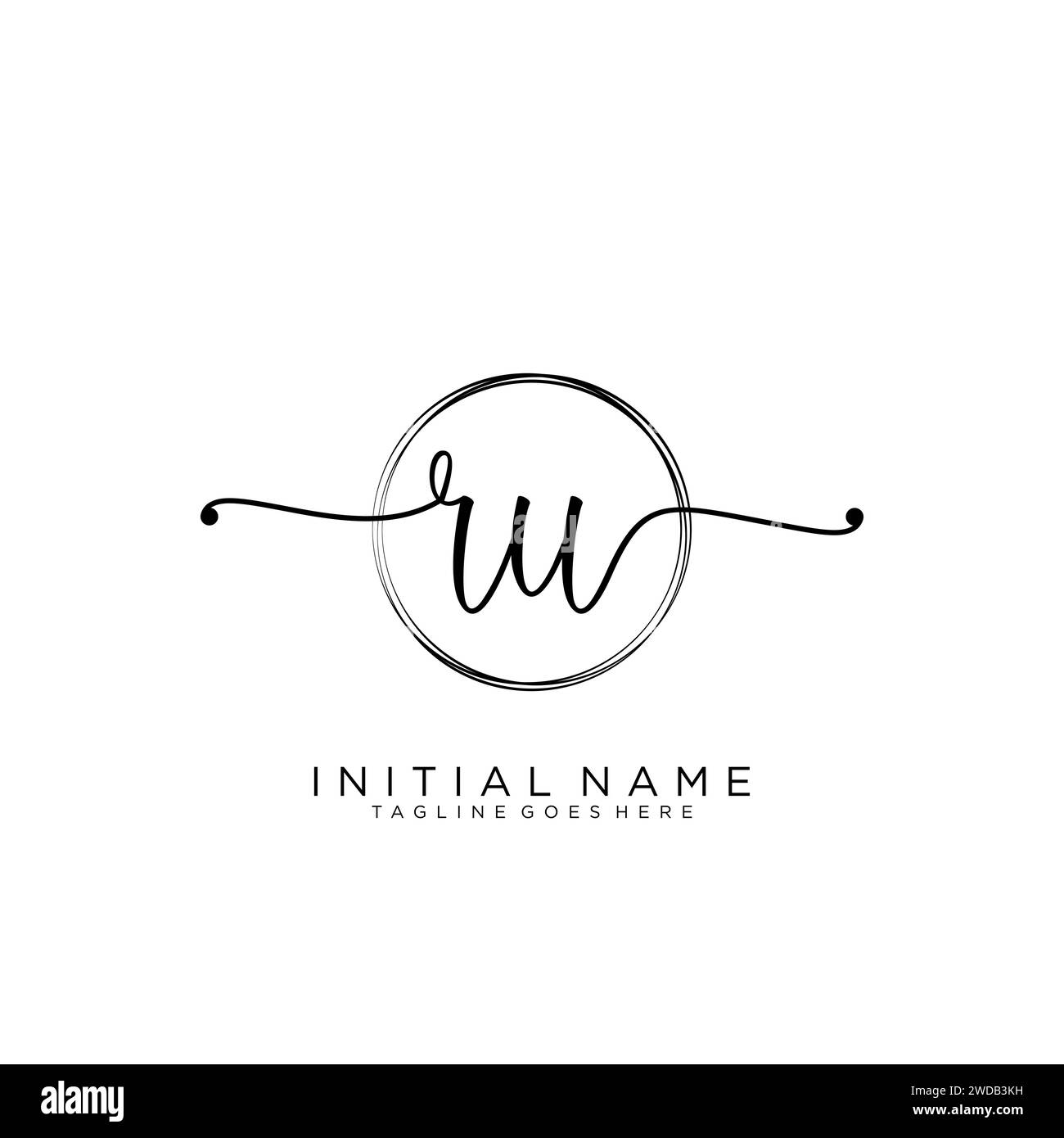 RU Initial handwriting logo with circle Stock Vector