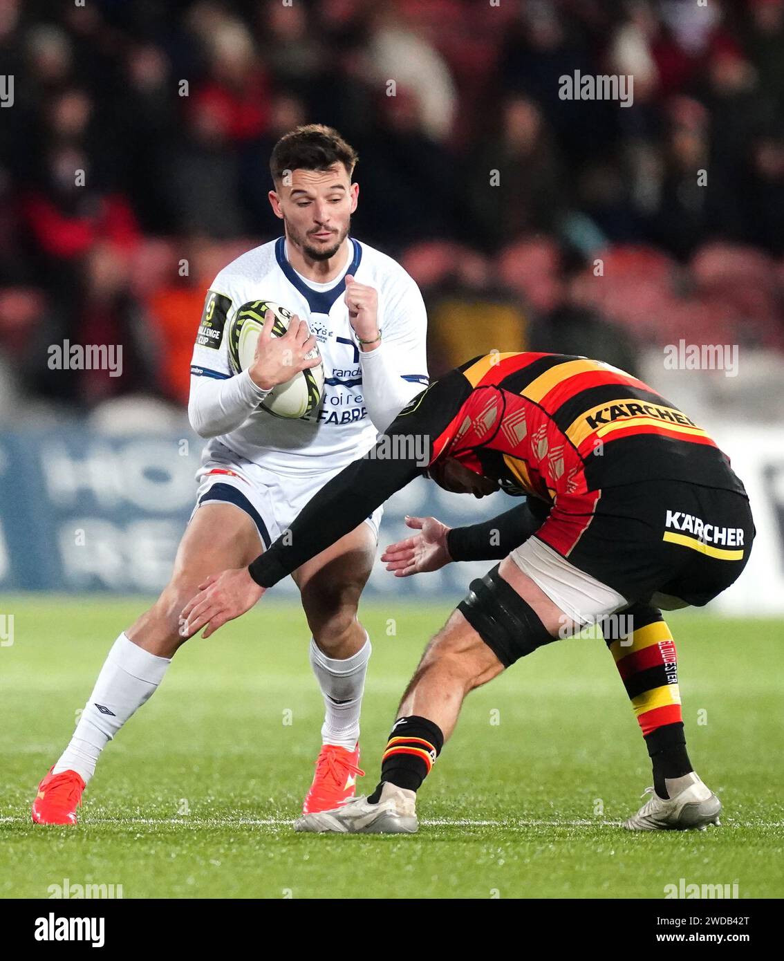 Castres Olympique's Pierre Popelin (left) in action during the EPCR