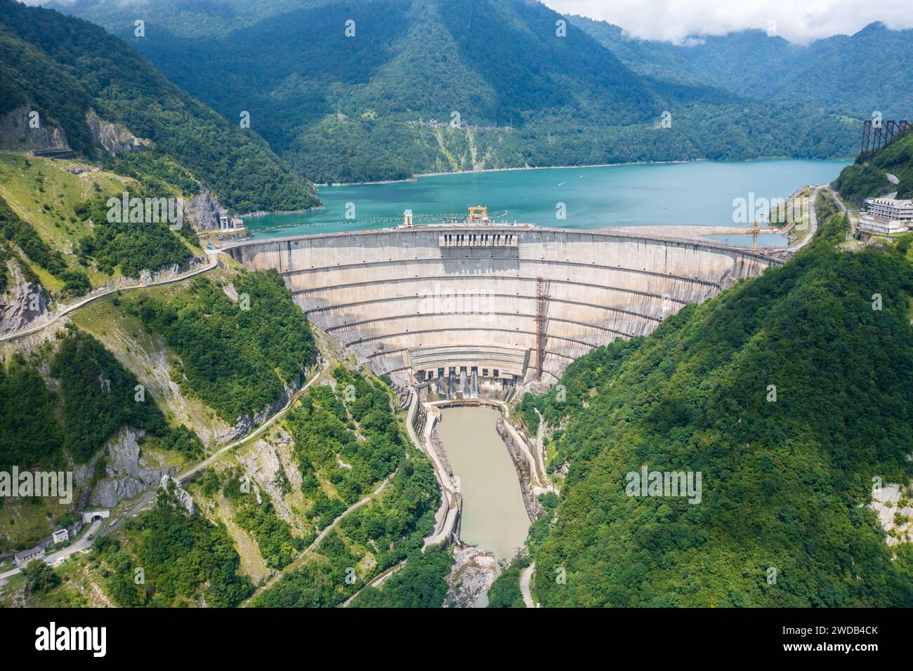 Inguri hydroelectric power plant in Aerial view from drone of