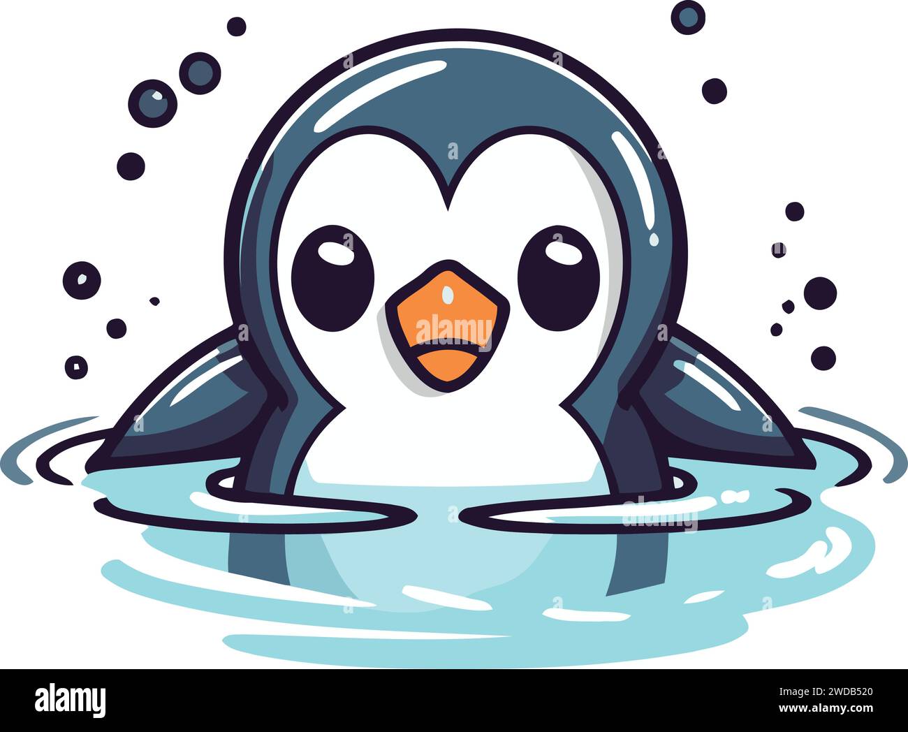 Cute cartoon penguin swimming in the water. Vector illustration Stock