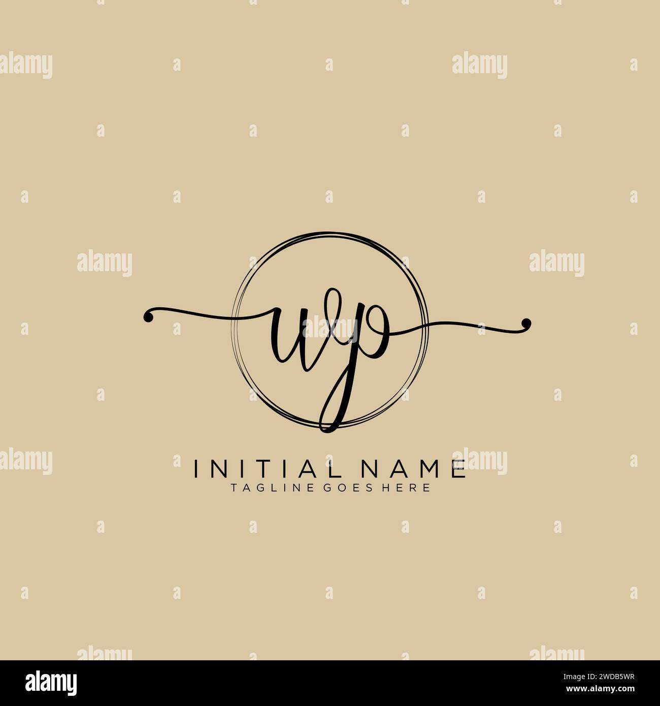 WP Initial handwriting logo with circle Stock Vector