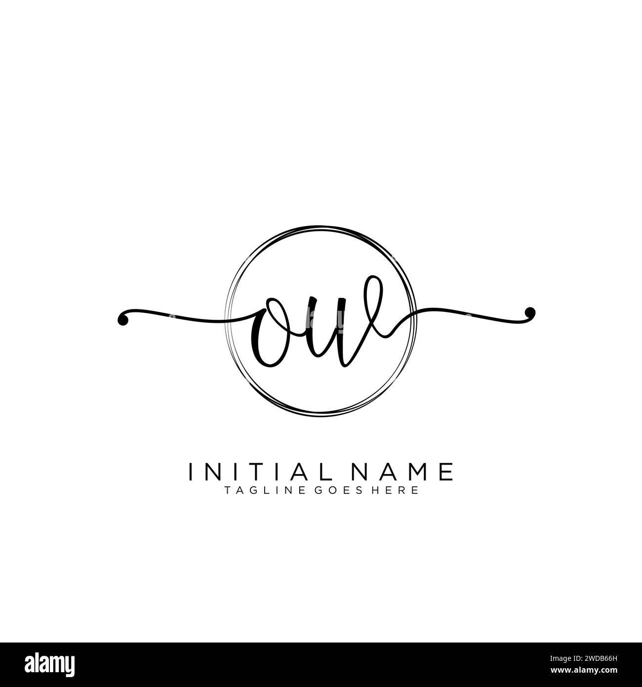 OW Initial handwriting logo with circle Stock Vector
