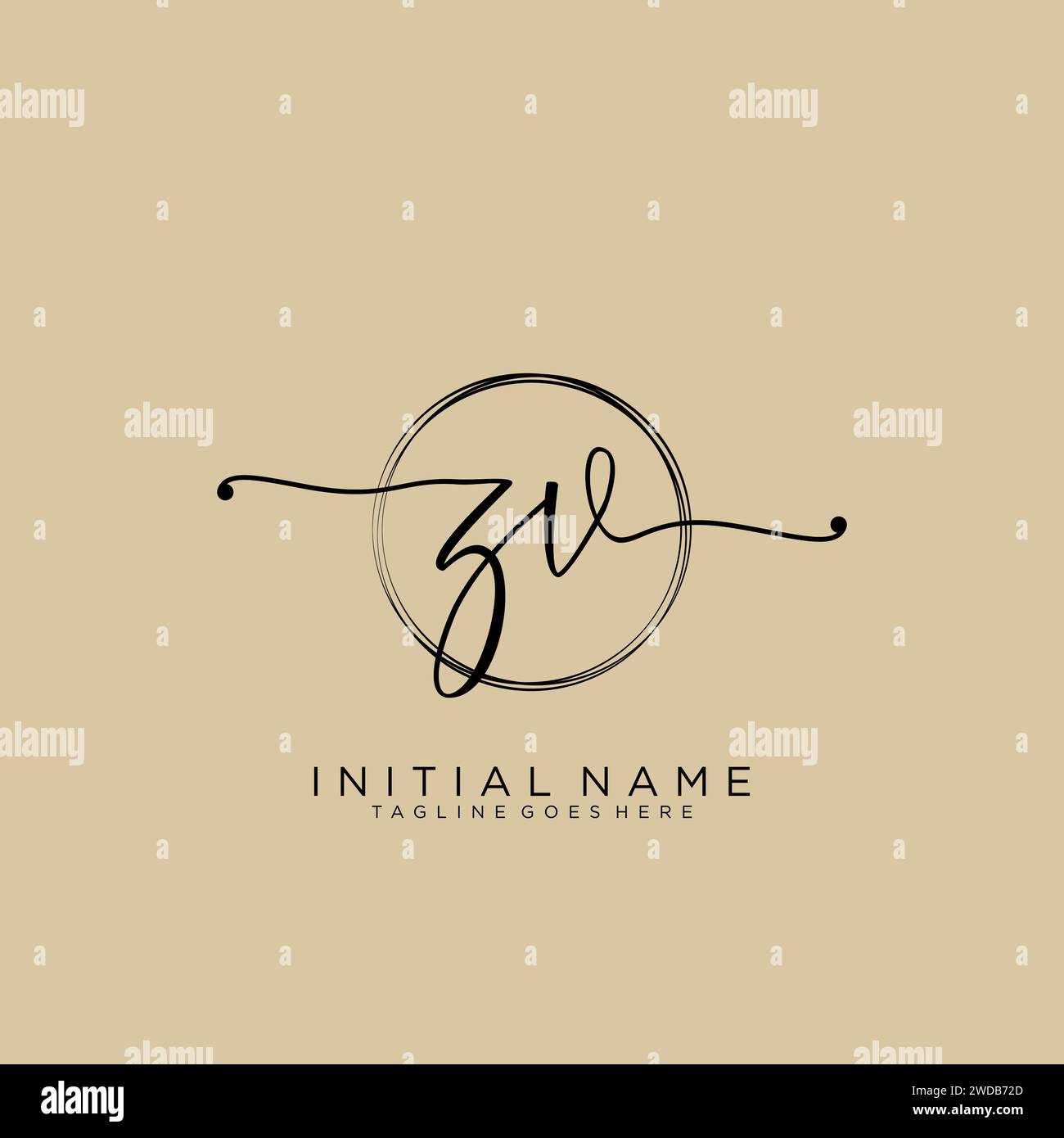 ZV Initial handwriting logo with circle Stock Vector