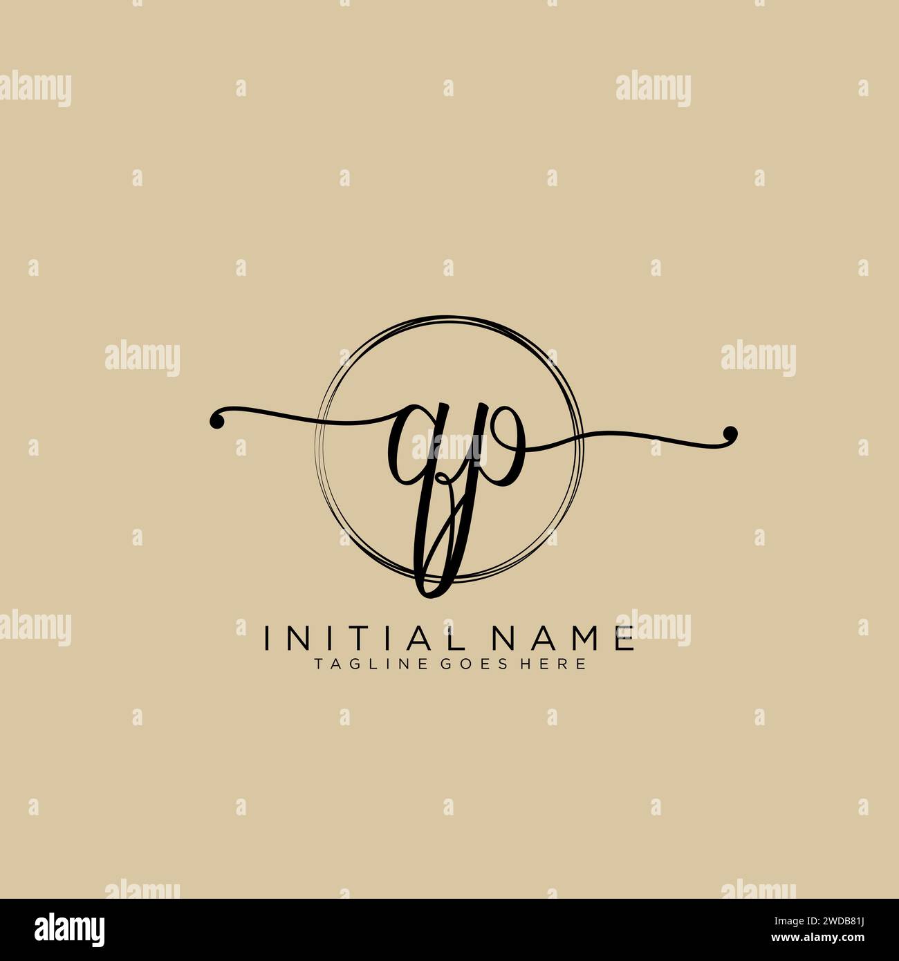 QP Initial handwriting logo with circle Stock Vector