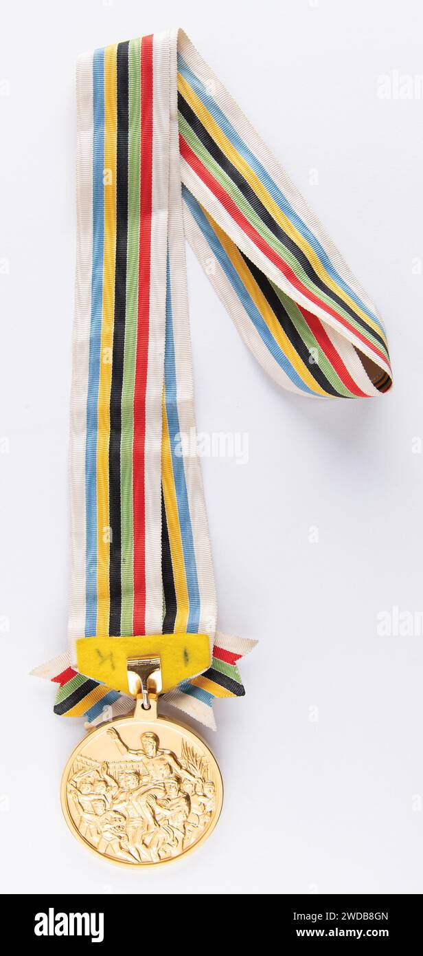London, England, UK. 19th Jan, 2024. Tokyo 1964 Summer Olympics Gold Winner's Medal and Competitor's Badge for Football sold for $67,759. The overall sales for the Olympic Memorabilia Auction reached an impressive figure of $1,282,911. (Credit Image: © Courtesy RR Auctions/ZUMA Press Wire) EDITORIAL USAGE ONLY! Not for Commercial USAGE! Stock Photo