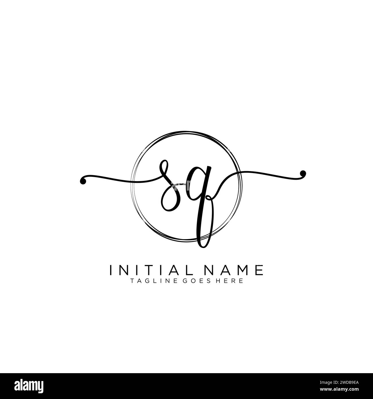 SQ Initial handwriting logo with circle # Stock Vector