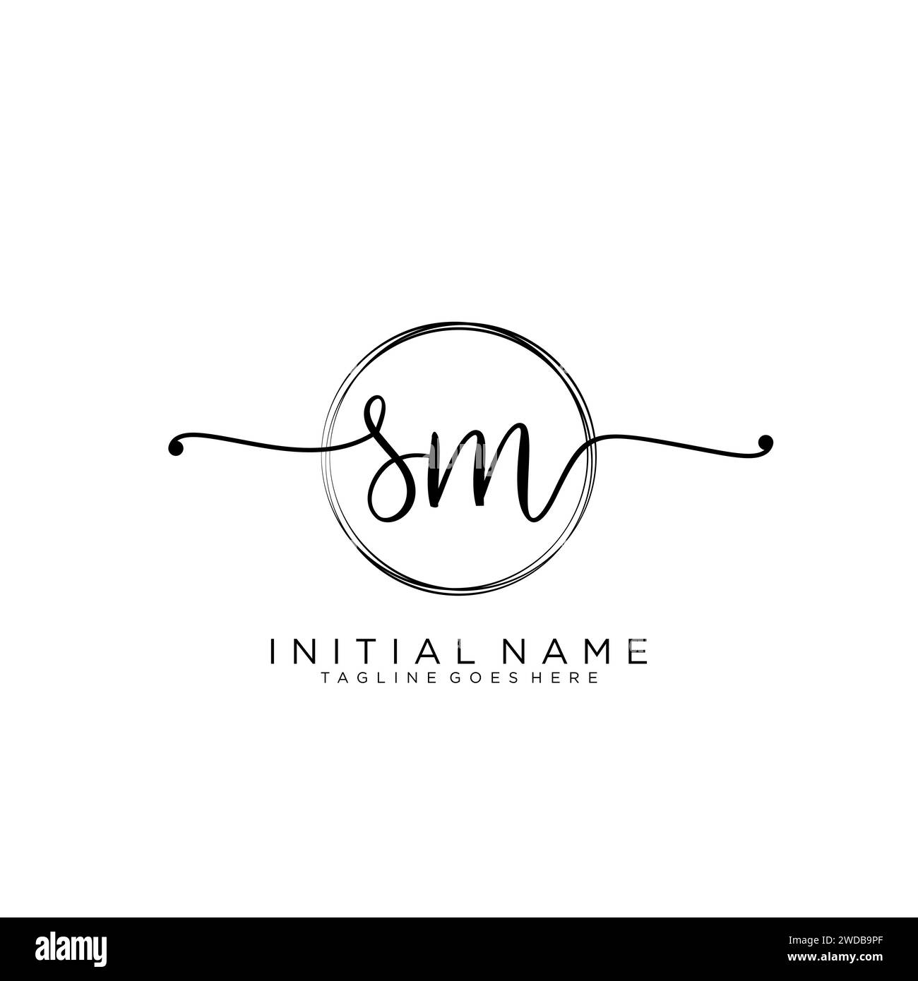 SM Initial handwriting logo with circle Stock Vector