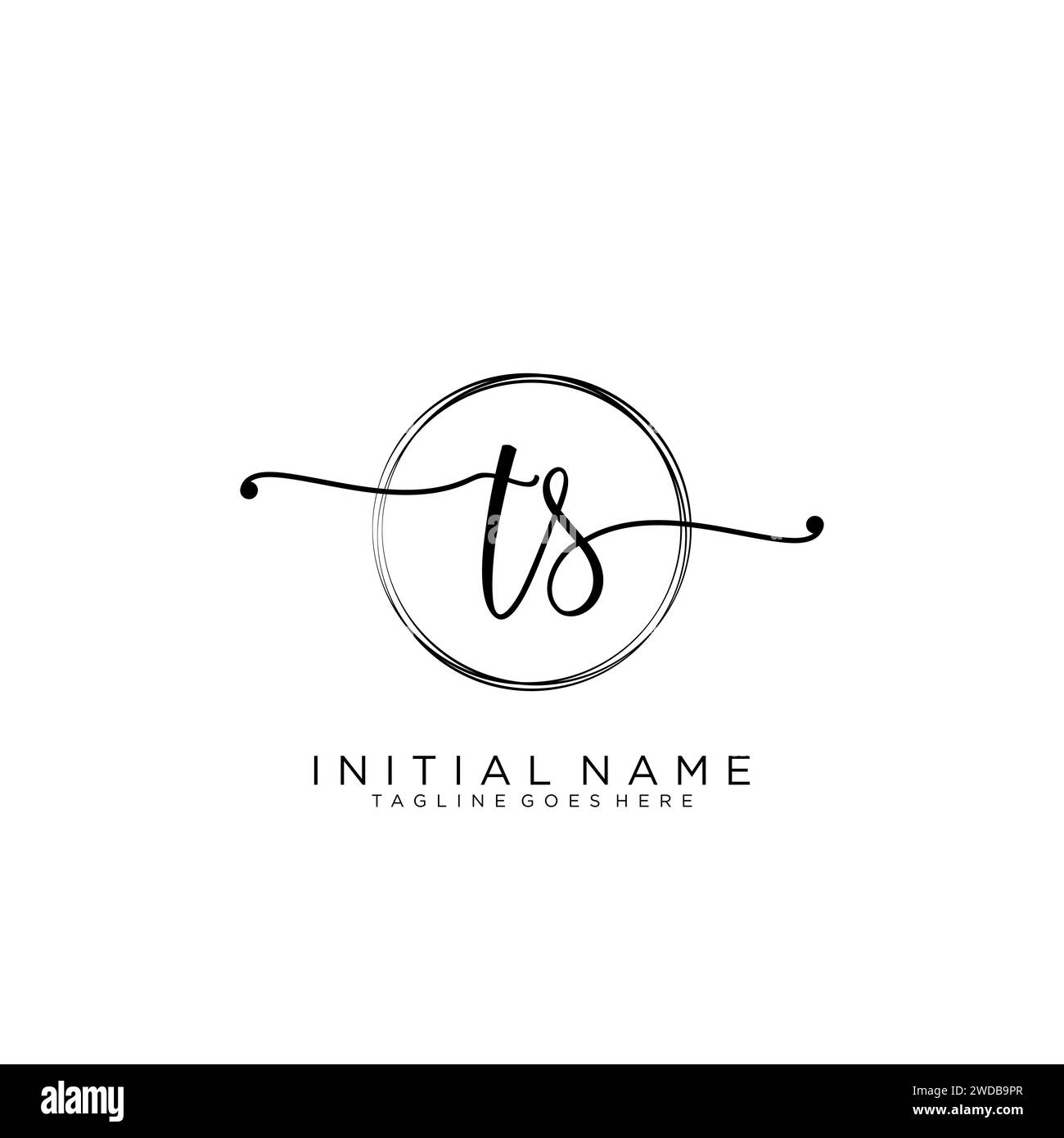 TS Initial handwriting logo with circle Stock Vector