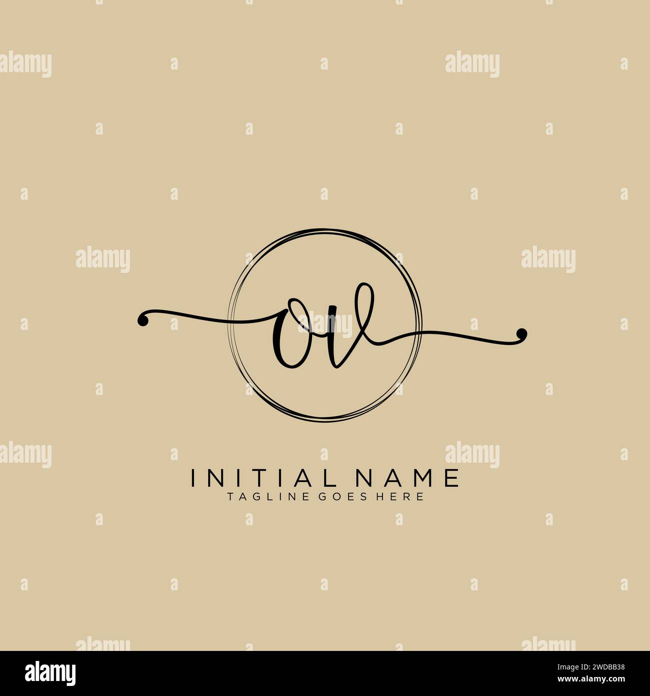 OV Initial handwriting logo with circle Stock Vector