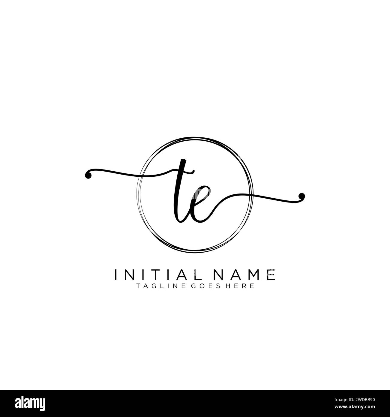 TE Initial handwriting logo with circle Stock Vector