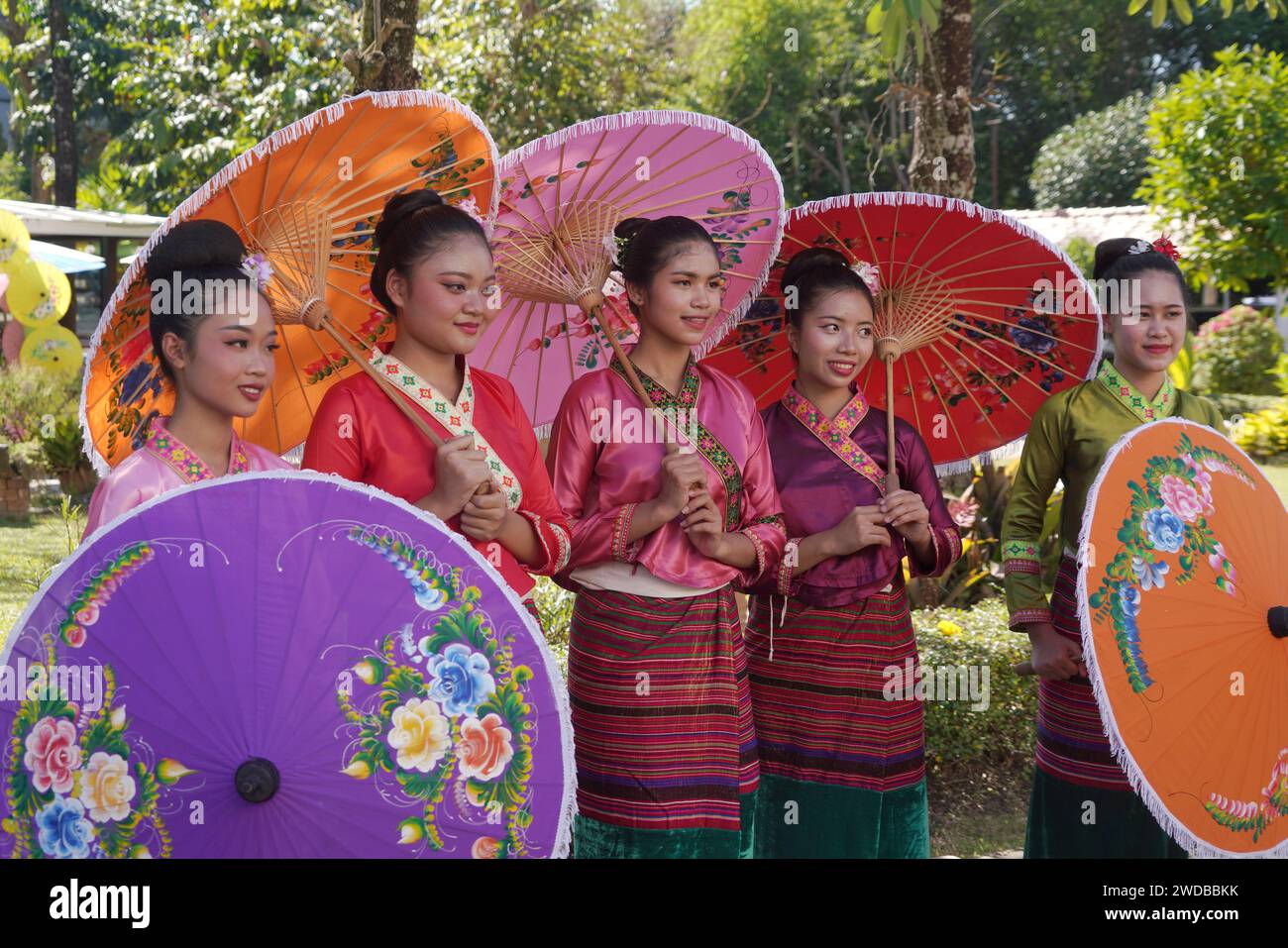 CHIANGMAI THAILAND JANUARY 19 : Unidentified peoples in traditional costume during the annual Umbrella festival at San Kampaeng Handicraft festival 20 Stock Photo