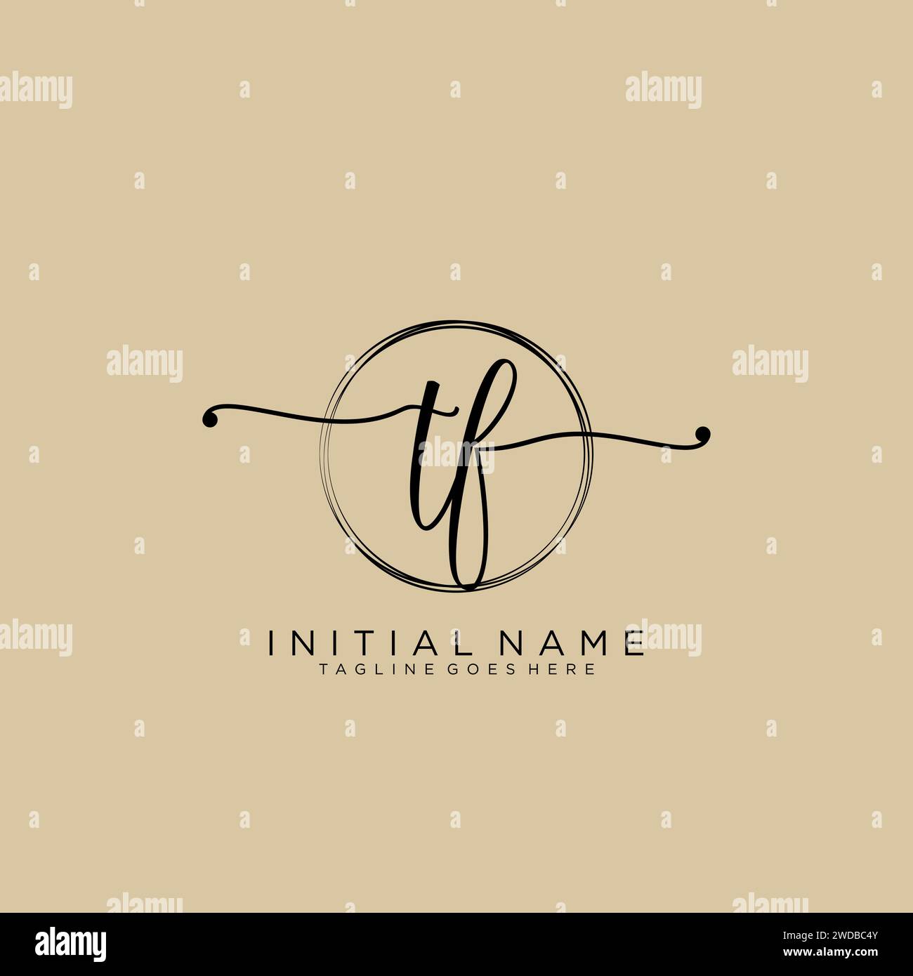 TF Initial handwriting logo with circle Stock Vector