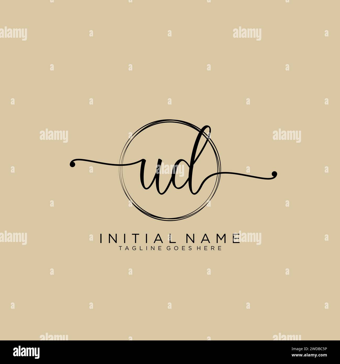 UD Initial handwriting logo with circle Stock Vector