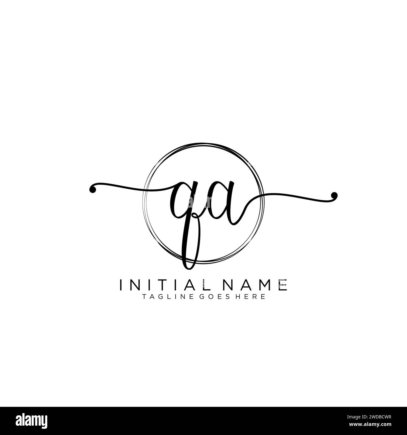 QA Initial handwriting logo with circle Stock Vector