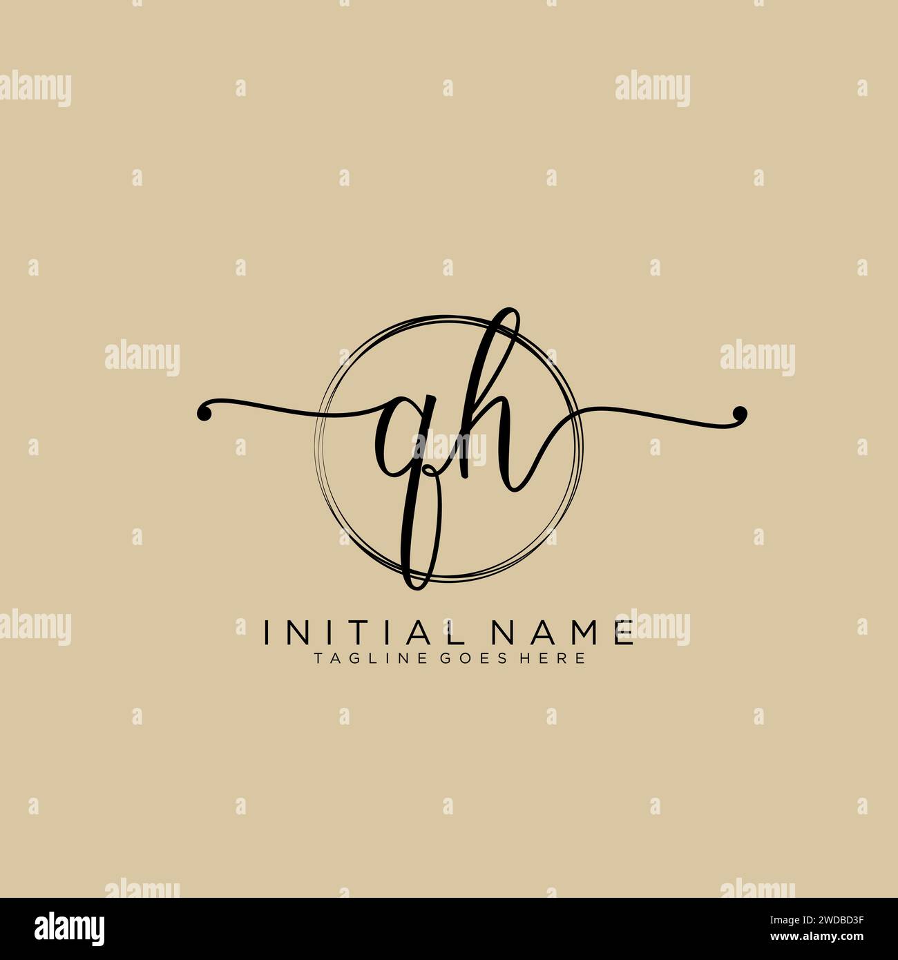 QH Initial handwriting logo with circle Stock Vector
