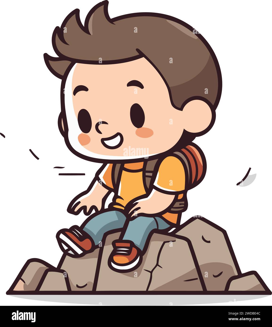 Little boy climbing on a rock. Vector illustration of a little boy climbing on a rock. Stock Vector