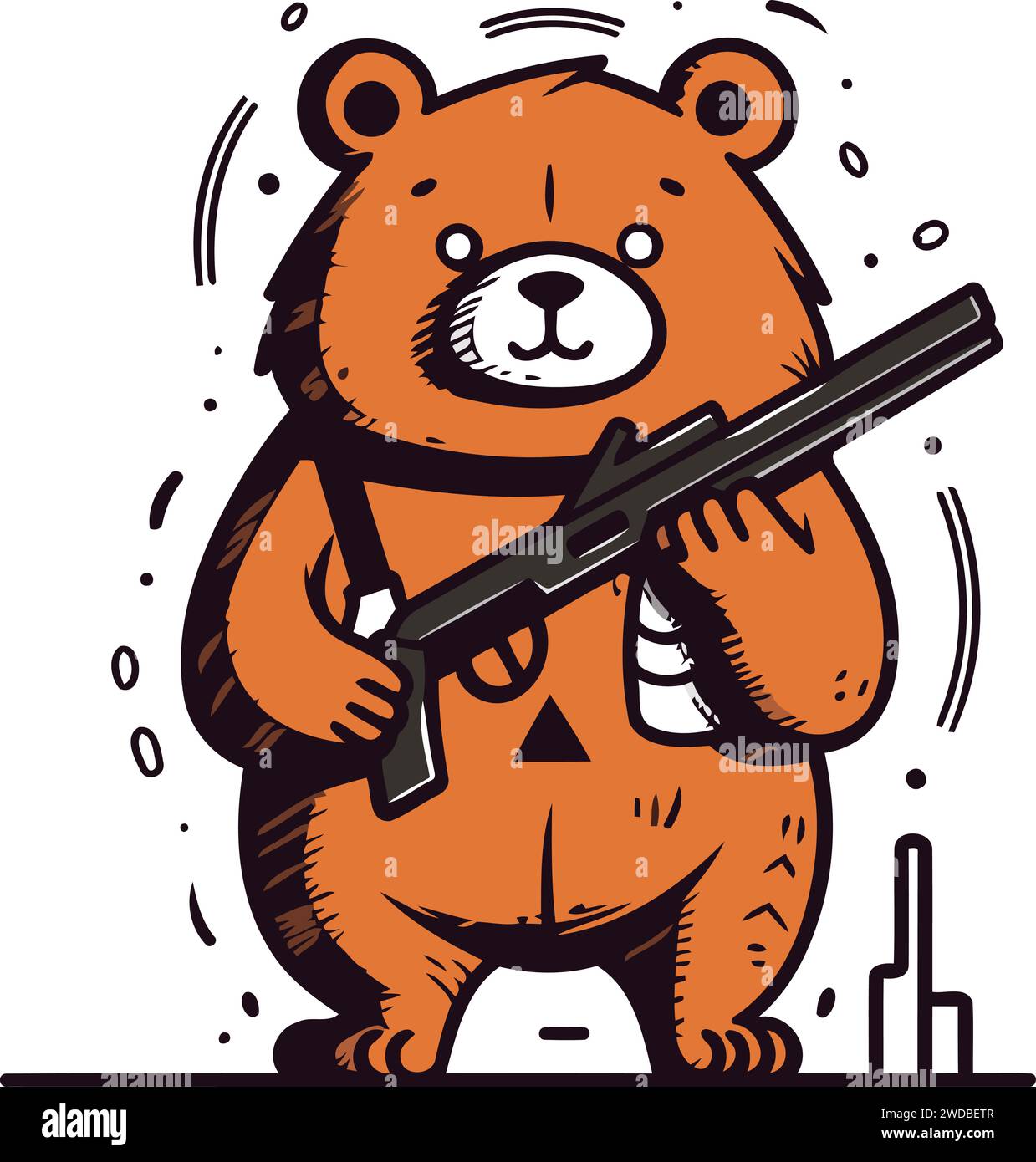 Vector illustration of a cute bear with a gun in his hand. Cartoon