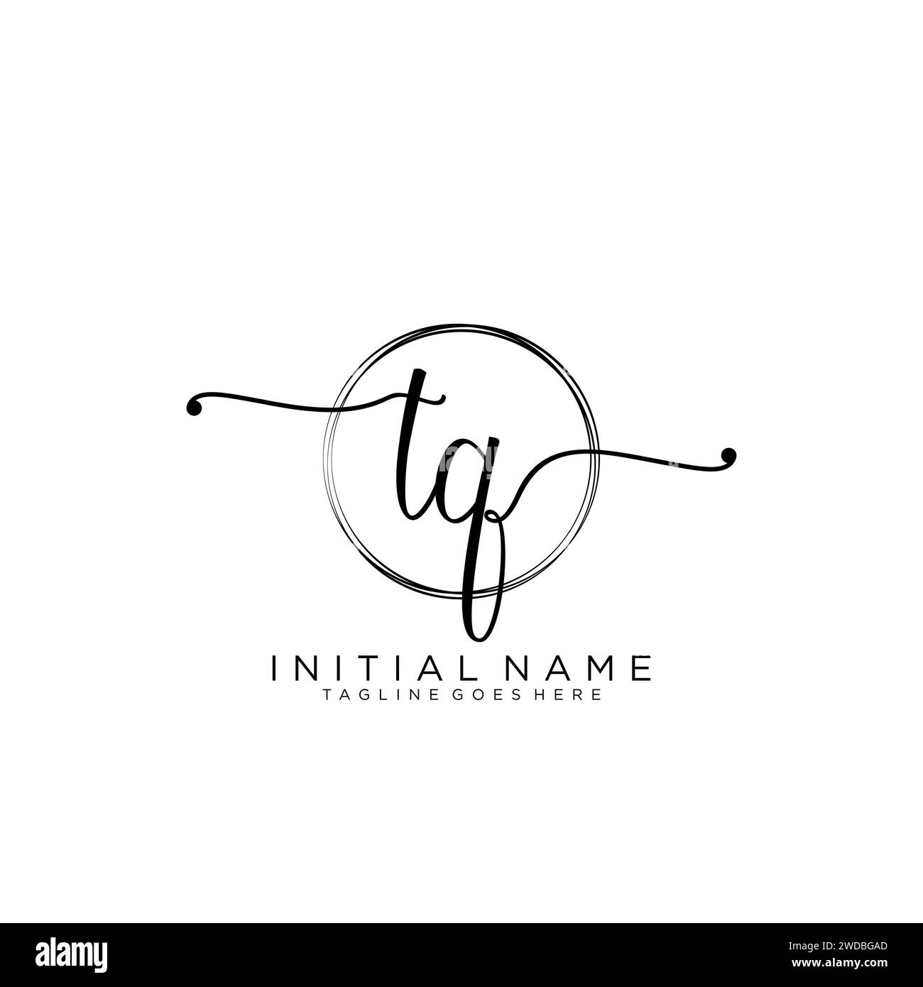 TQ Initial handwriting logo with circle Stock Vector