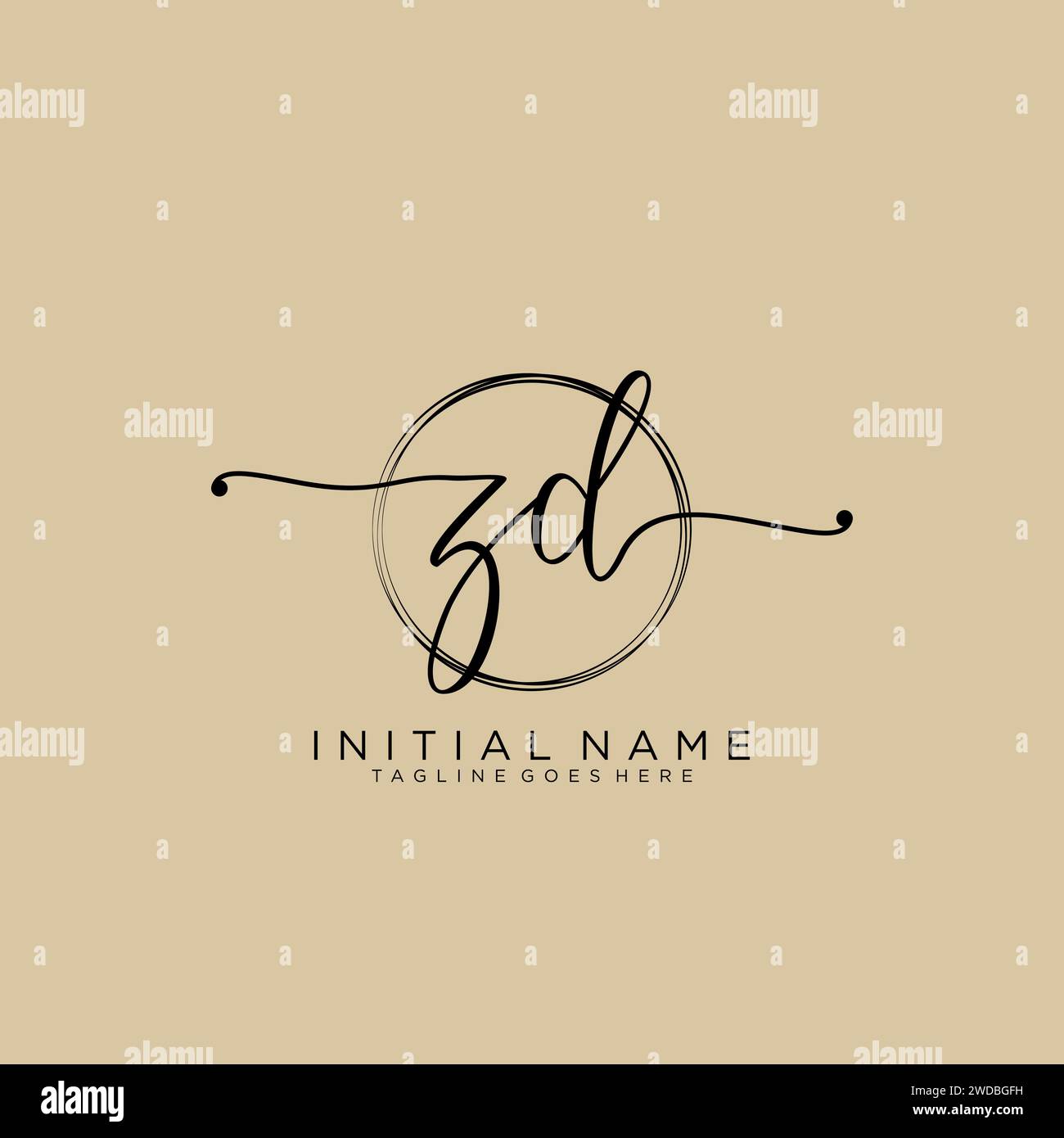 ZD Initial handwriting logo with circle Stock Vector
