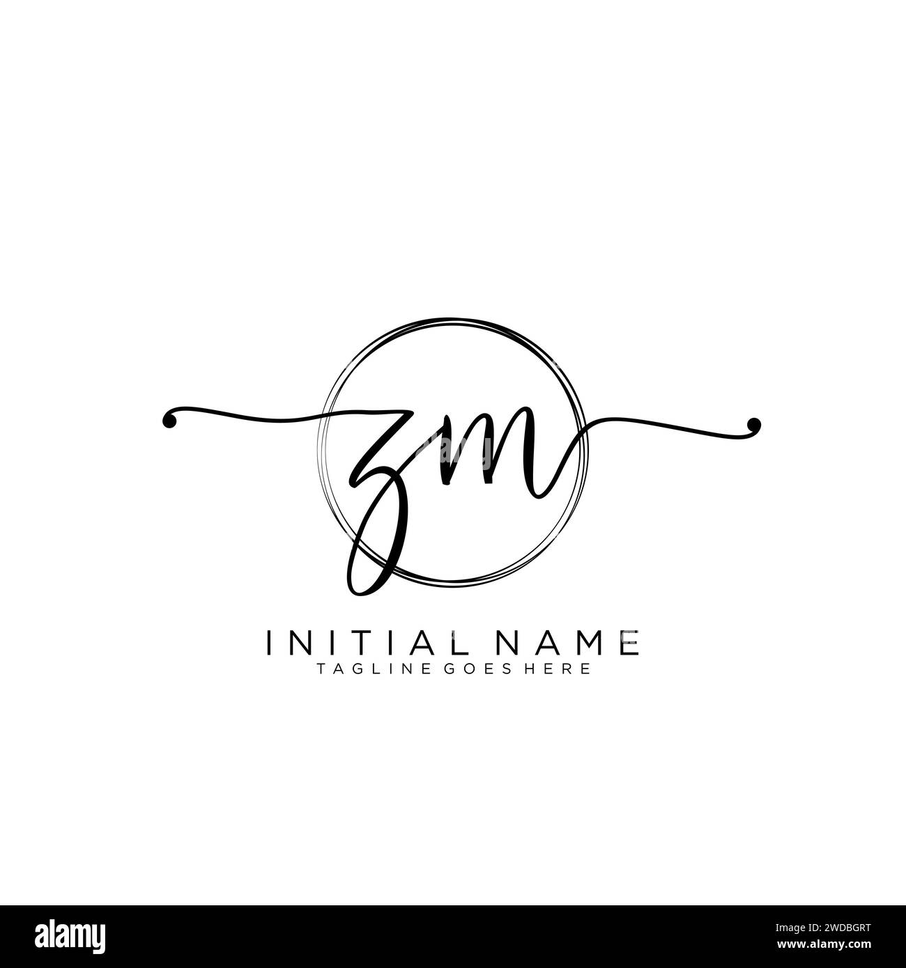 ZM Initial handwriting logo with circle Stock Vector