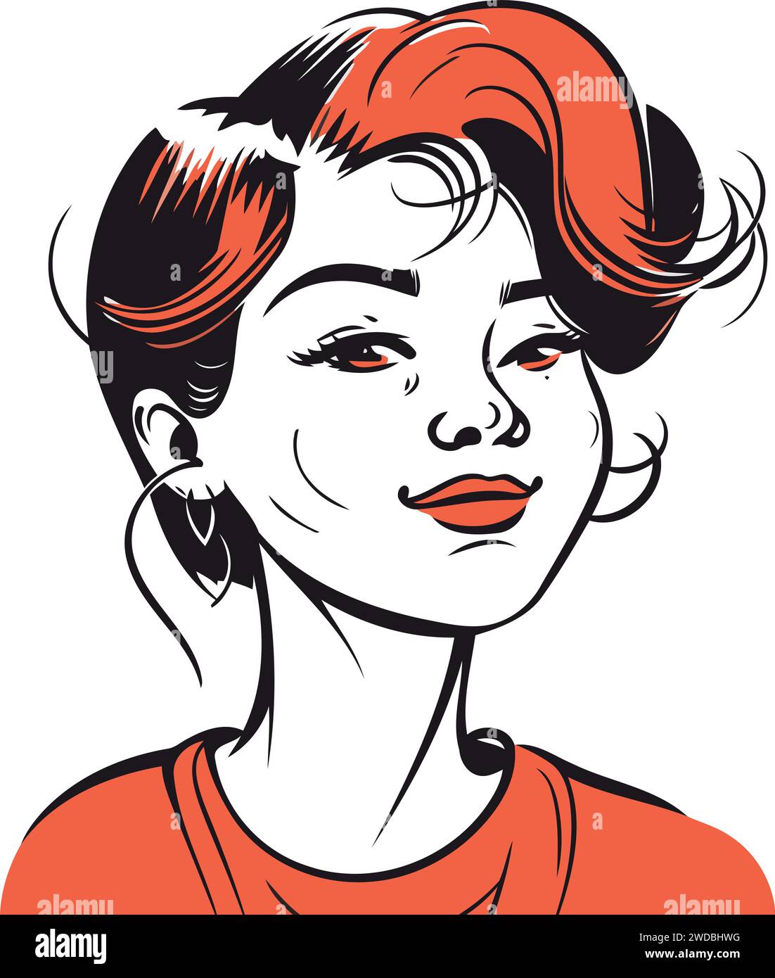 Beautiful woman with short hair. Vector illustration in retro style