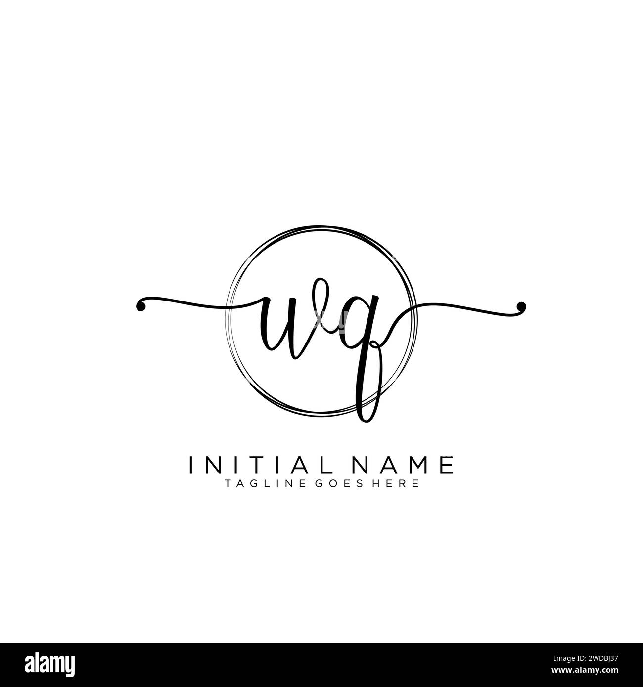 WQ Initial handwriting logo with circle Stock Vector