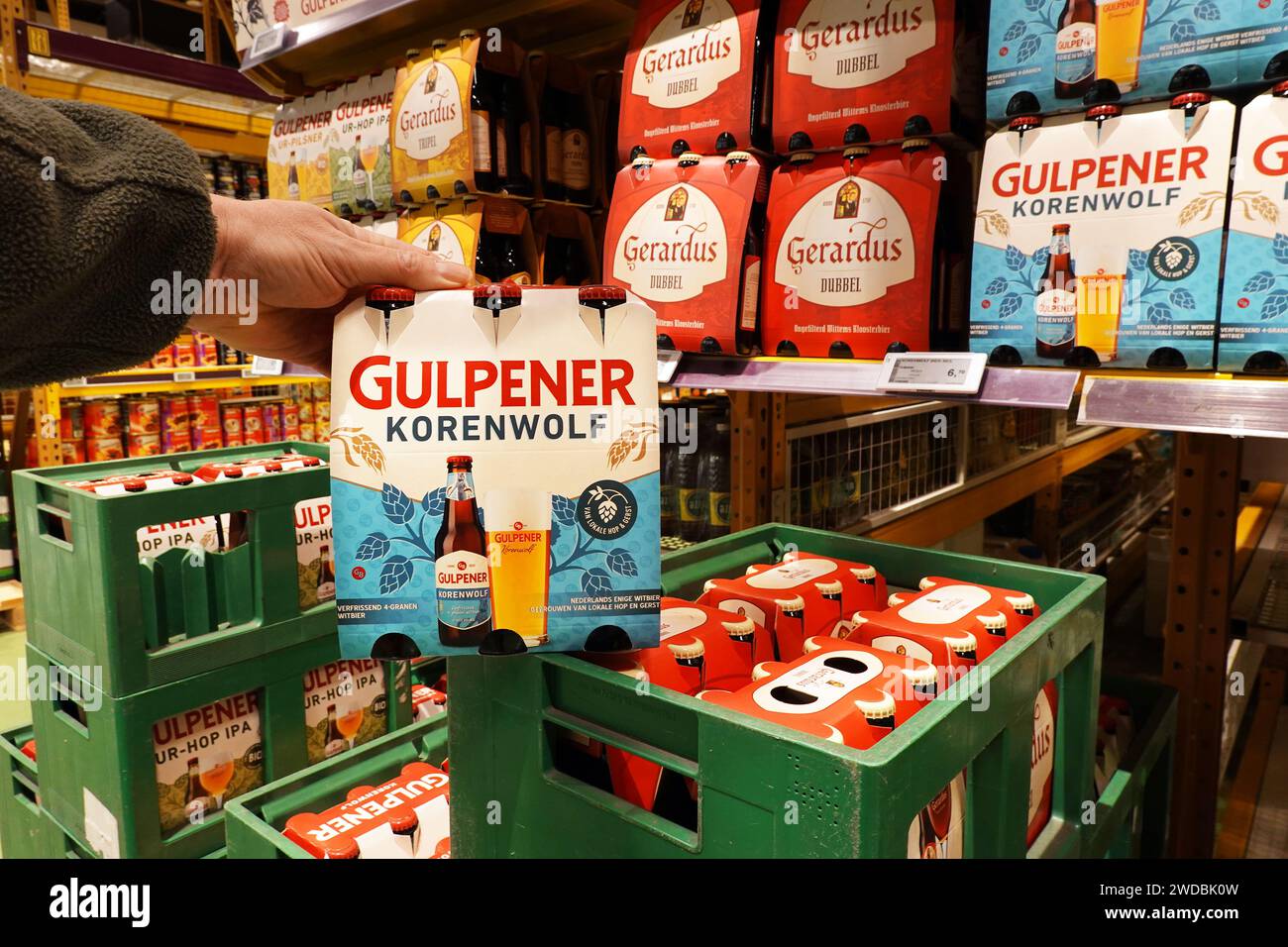 Sixpack Gulpener beer in a store Stock Photo