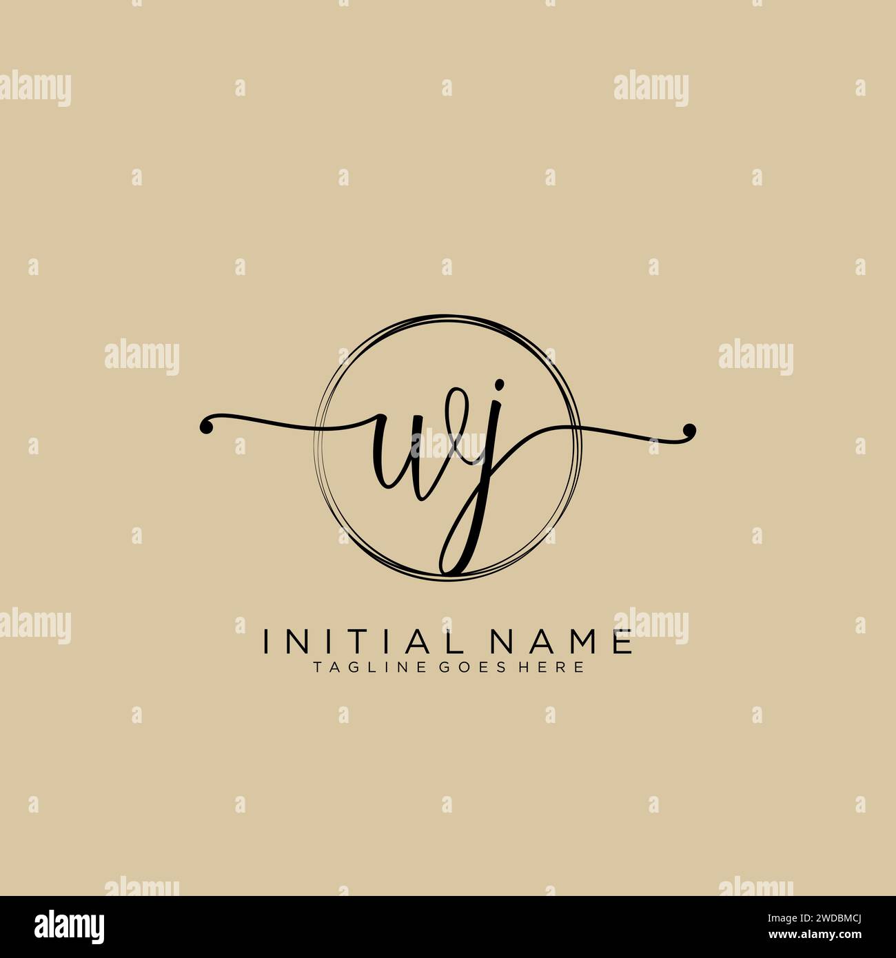 WJ Initial handwriting logo with circle Stock Vector