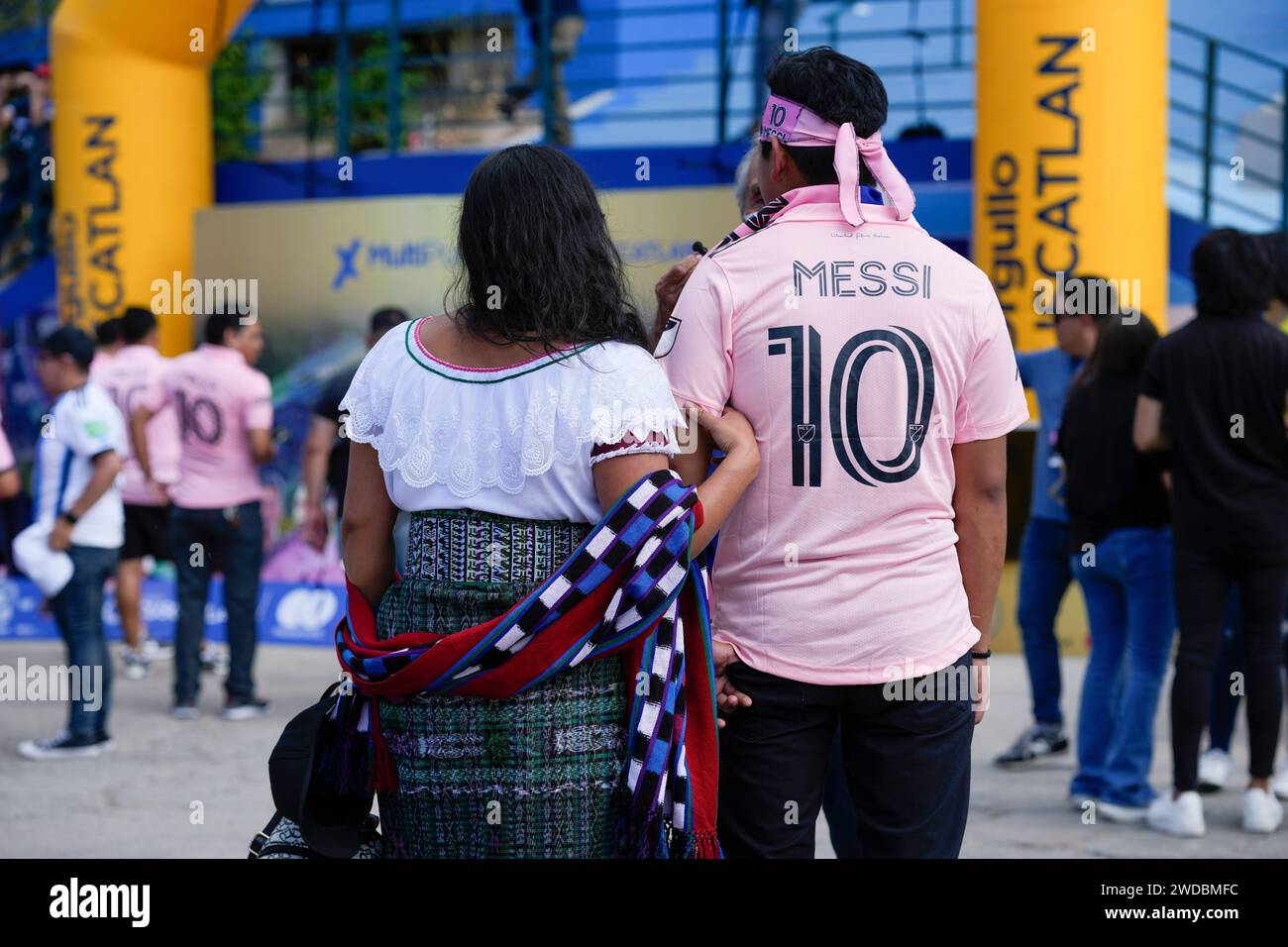Fans arrive to the Cuscatlan stadium for a friendly soccer match
