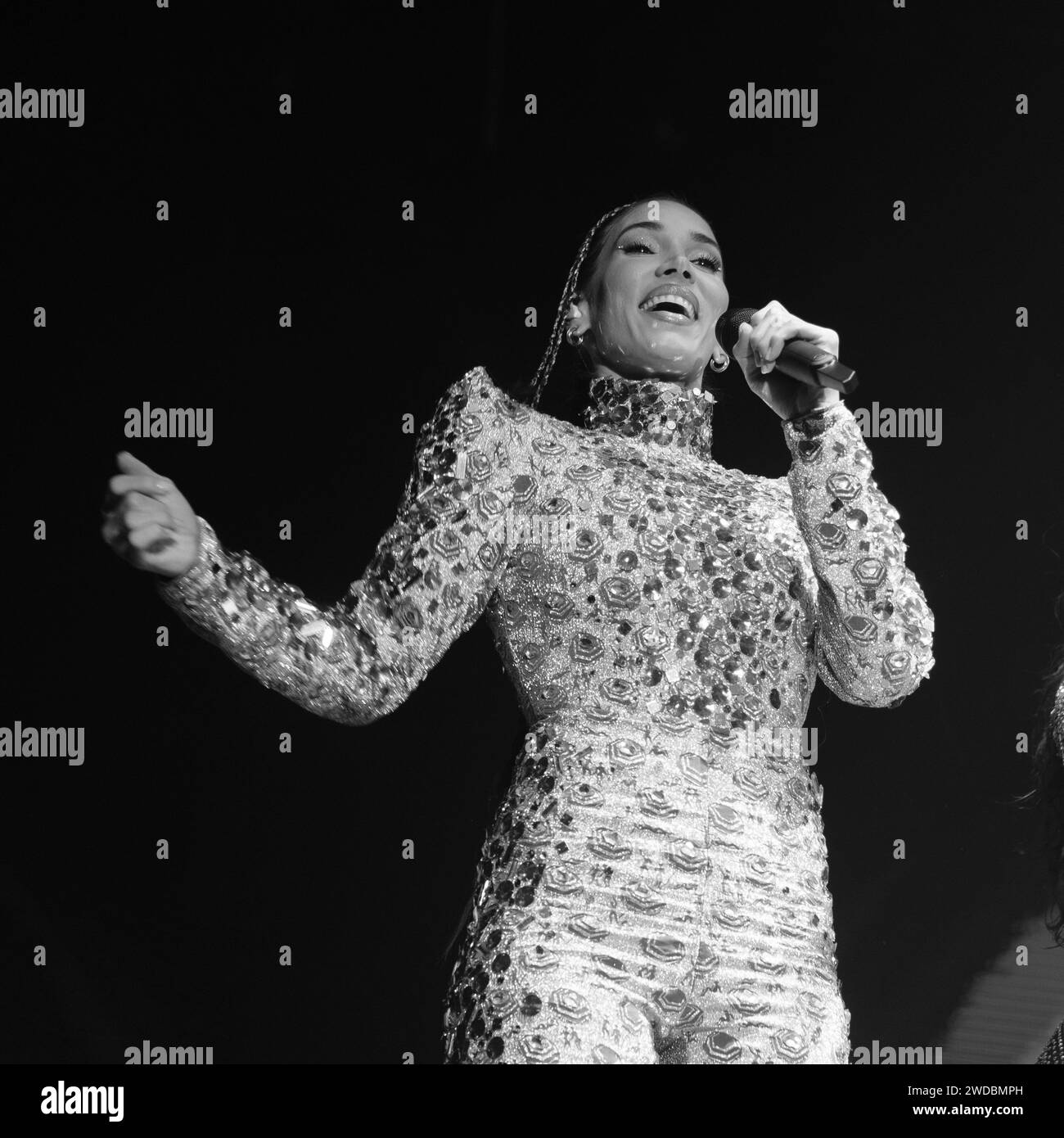 The singer India Martinez  during a performance at the INVERFEST WiZink Center, on January 19, 2024 in Madrid, Spain Stock Photo