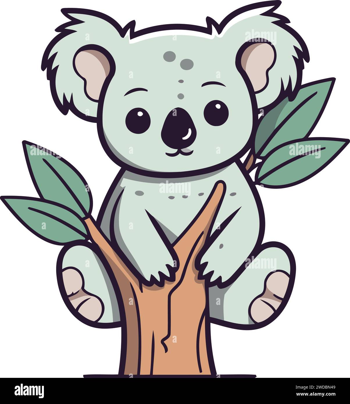 Cute koala sitting on a tree branch. Vector illustration. Stock Vector