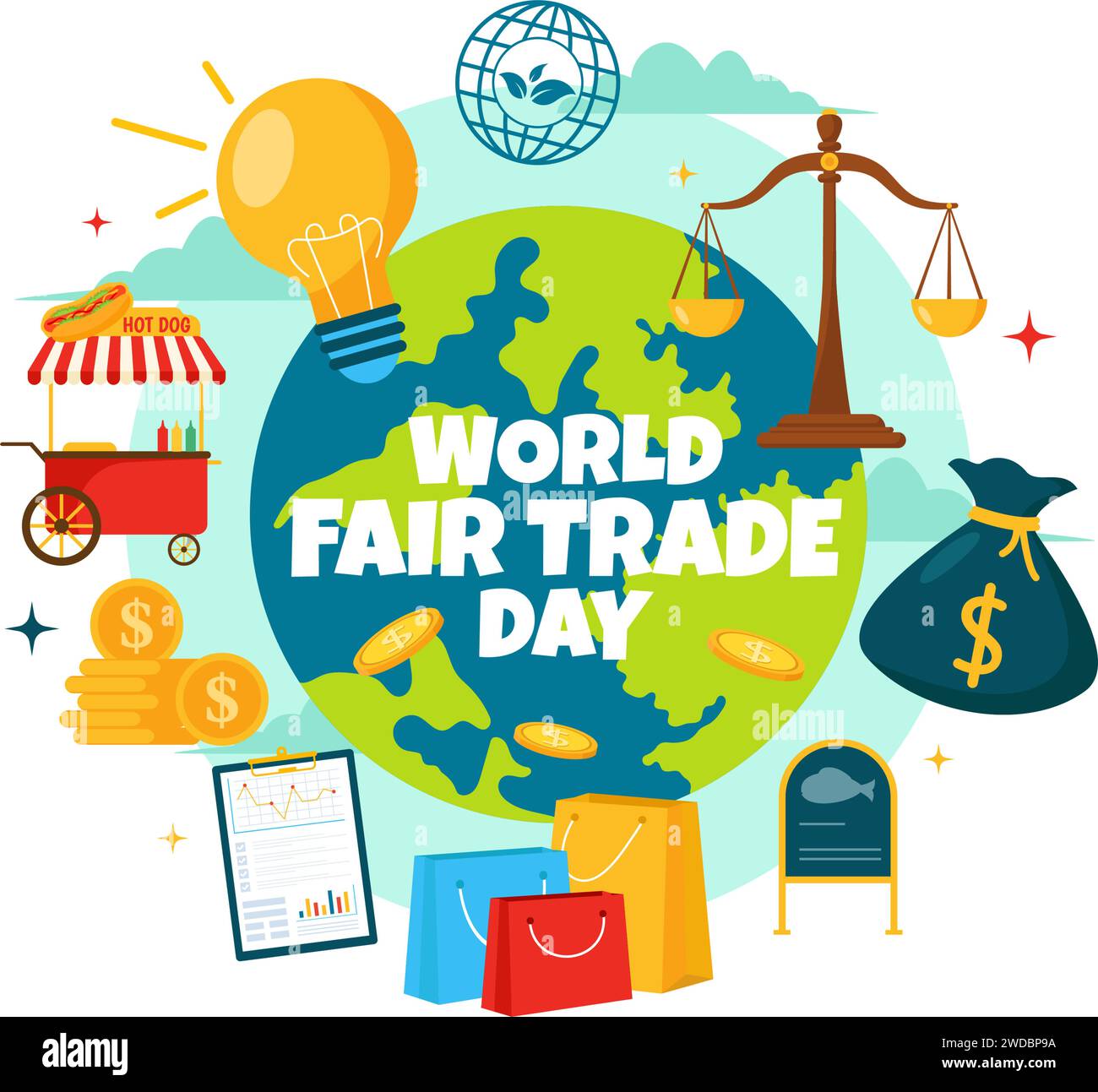 World Fair Trade Day Vector Illustration on 11 May with Gold Coins