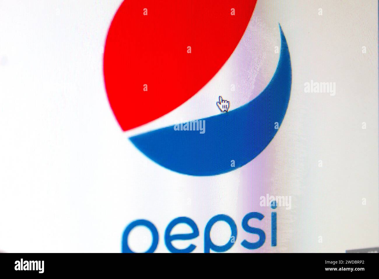 A photo of the Pepsi CO logo on a computer screen. Stock Photo