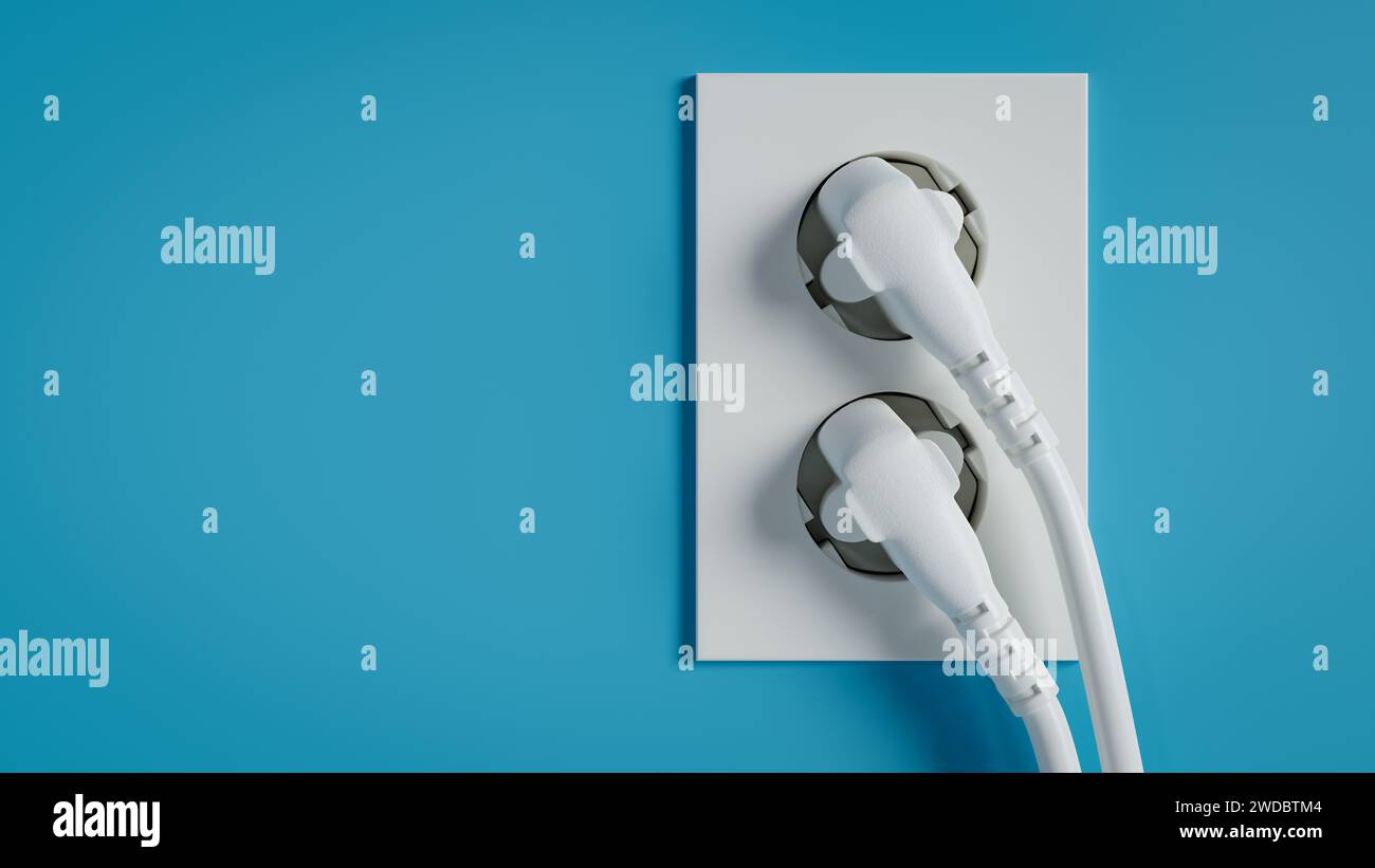 Two Korean standard electrical outlets on the wall.,3d rendering Stock