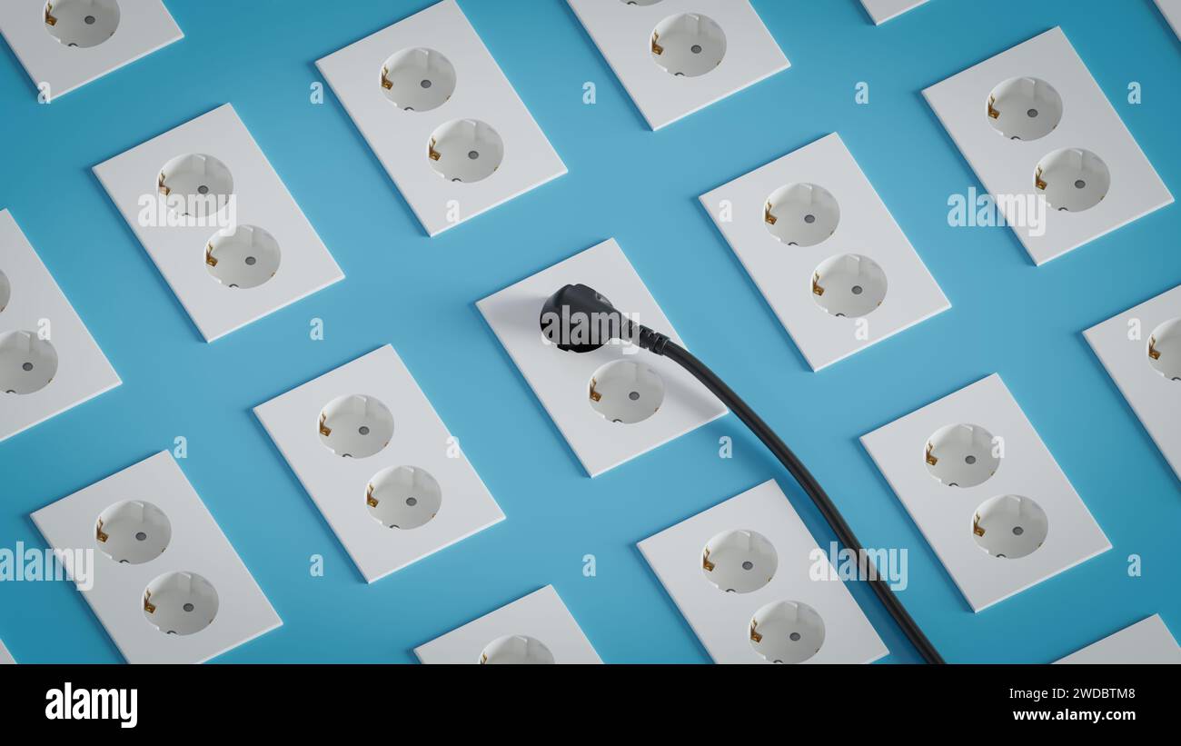 Two Korean standard electrical outlets on the wall.,3d rendering Stock