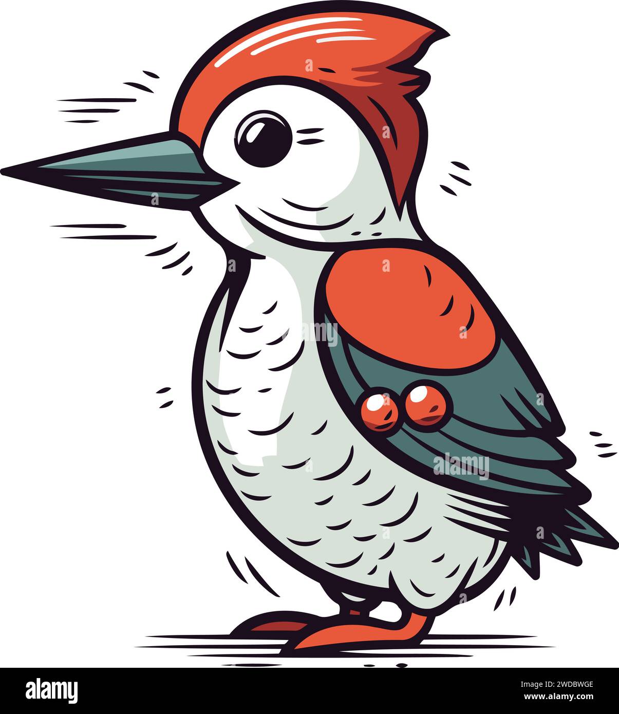 Cute cartoon woodpecker. Vector illustration of a bird Stock Vector