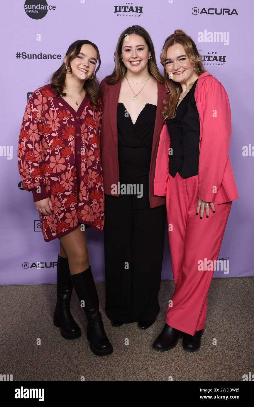 Utah. 18th Jan, 2024. Cecilia Bartin, Anna Chellis, Maddie Rowan at arrivals for GIRLS STATE Premiere at the 2024 Sundance Film Festival, Eccles Theater, Park City, Utah, January 18, 2024. Credit: JA/Everett Collection/Alamy Live News Stock Photo
