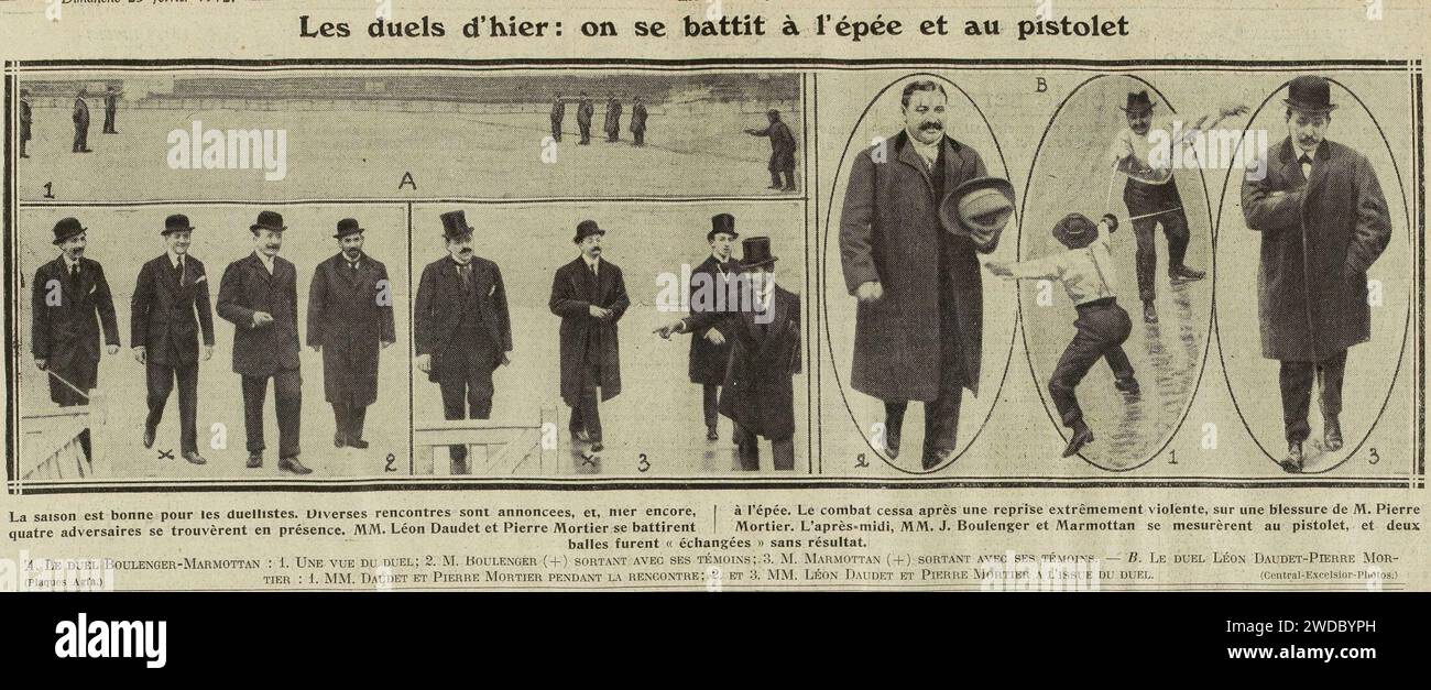 19120225 Duel entre Léon Daudet et Pierre Mortier dans Excelsior. Stock Photo