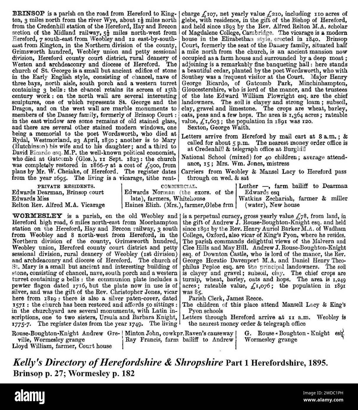 Brinsop and Wormsley Kelly's Directory of Herefordshire & Shropshire ...