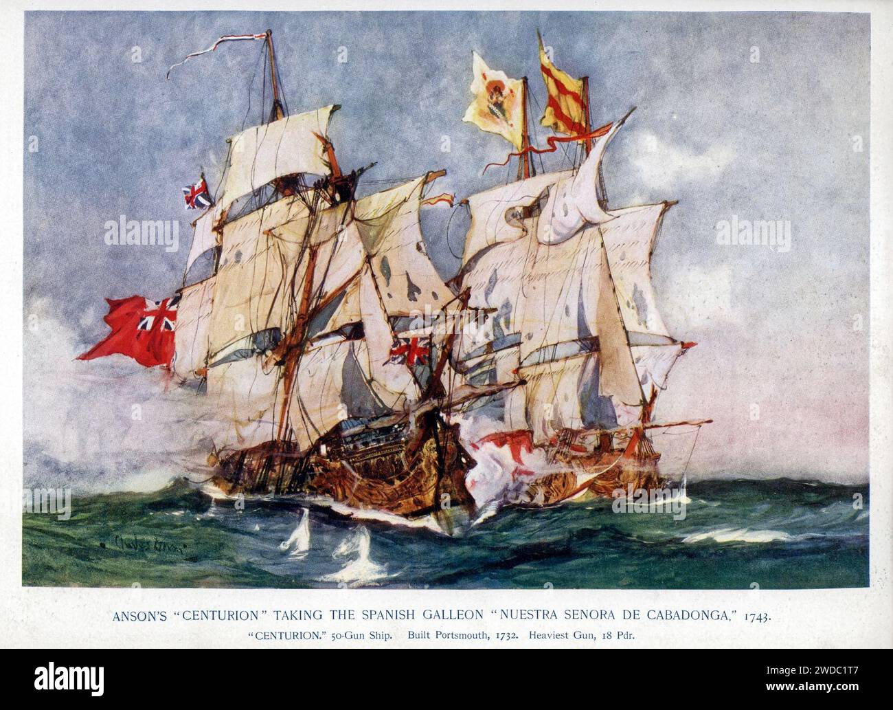 Charles Edward Dixon HMS Centurion 1732 Nuestra Senora De Cabadonga ...