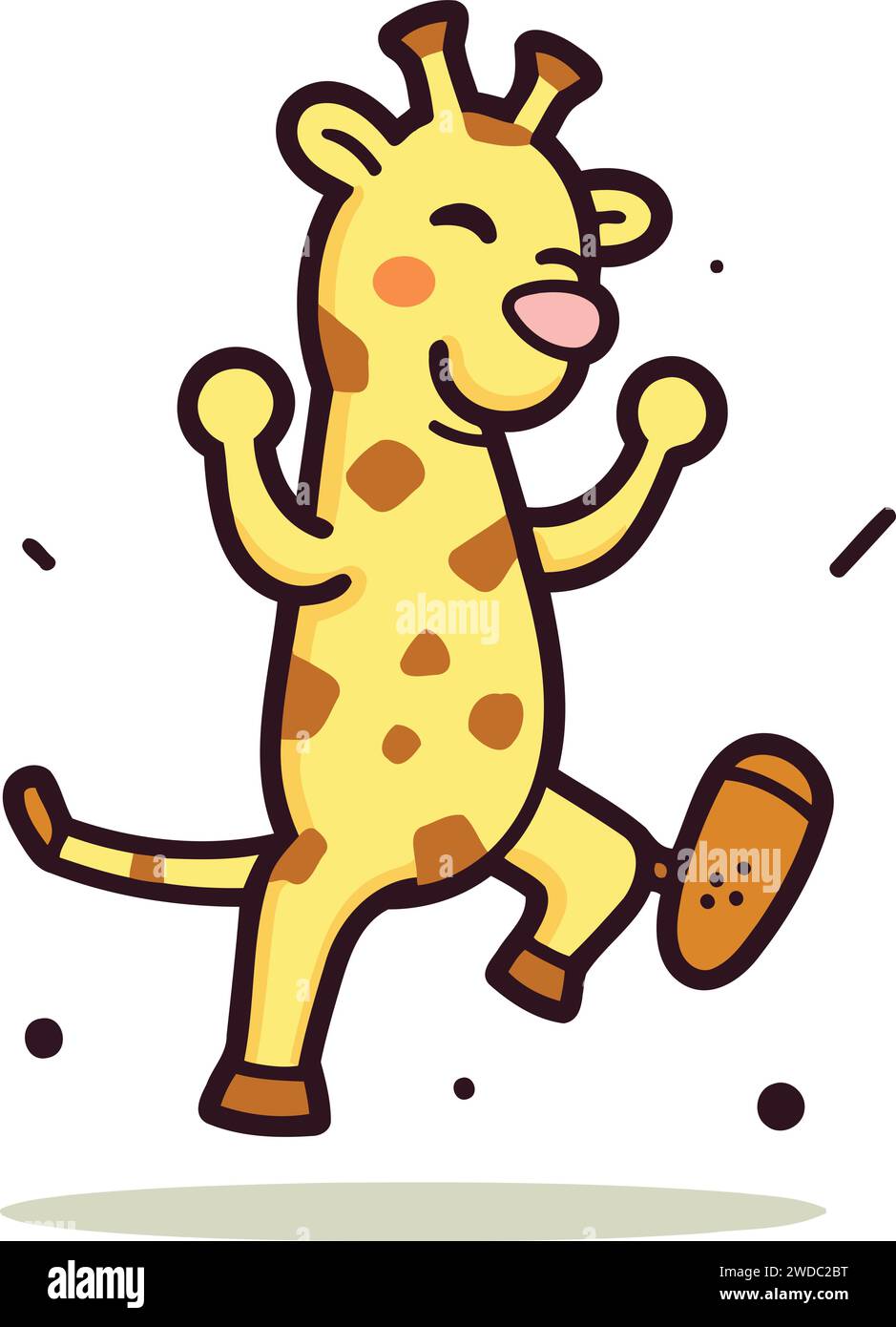 Cute cartoon giraffe running. Vector illustration in flat style Stock