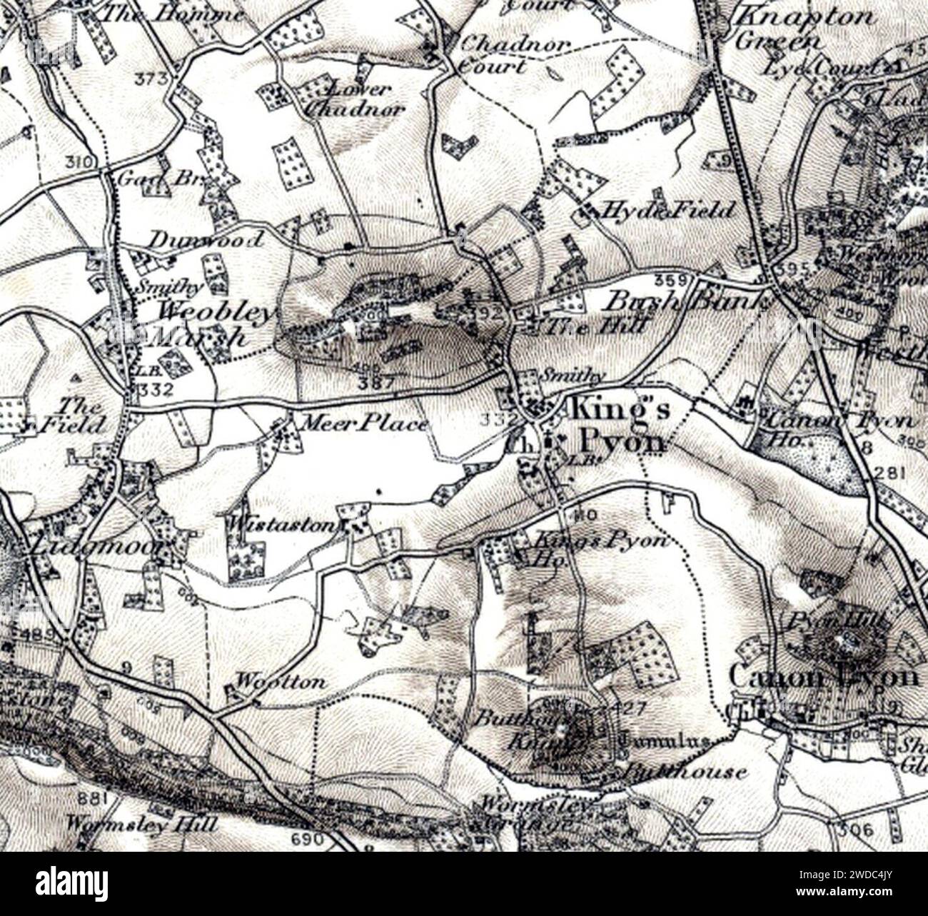 King's Pyon, Herefordshire, OS Map Sheet 198 Hereford (Hills) 1898
