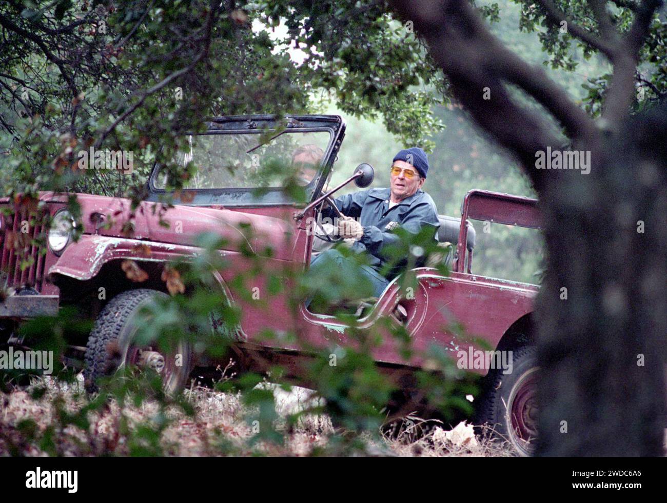 Reagan Ridley Driving President Ronald Reagan driving his jeep at Rancho Del Cielo Stock ...