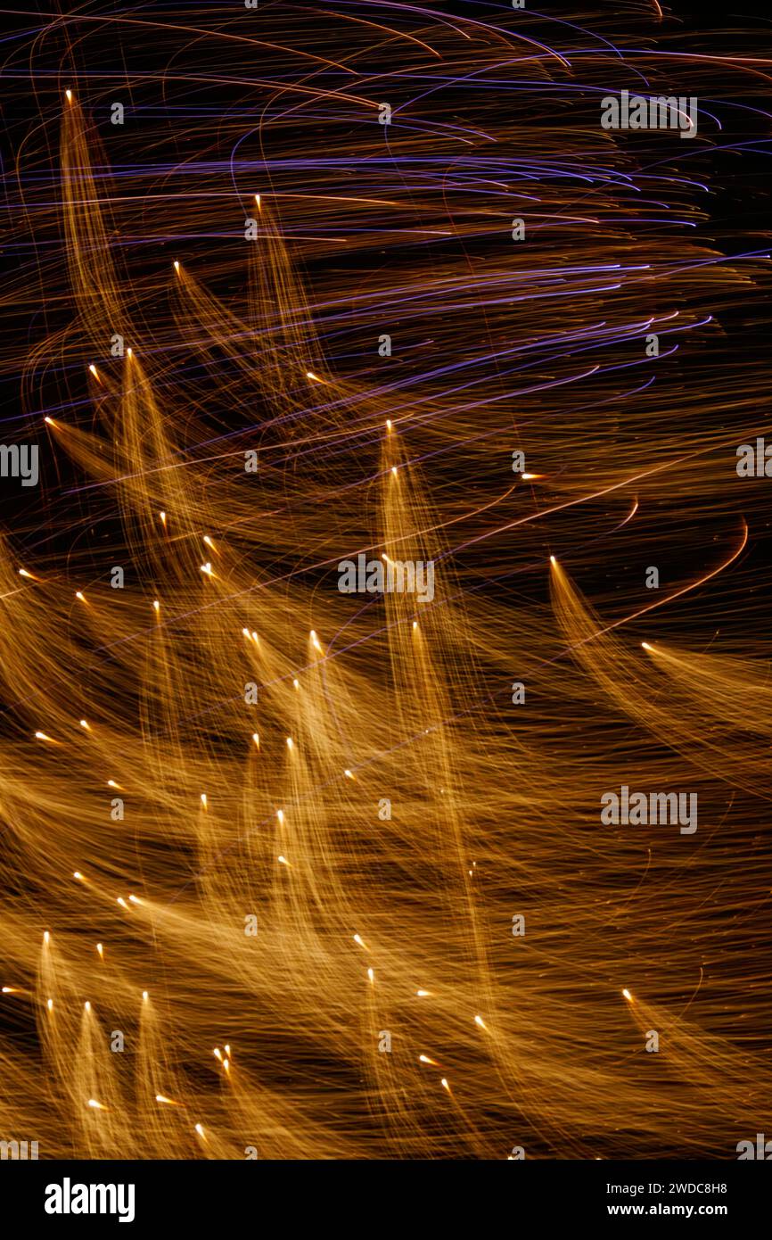 Fireworks with abstract special effects including: in focus, out of focus, focus shift, in camera motion. Fireworks at Delco Park, Kettering, Dayton, Stock Photo
