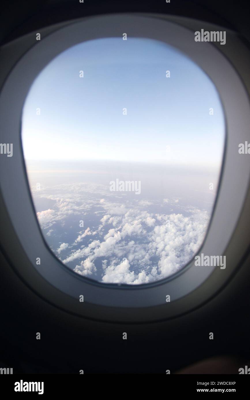 Natural background of sky view with clouds from airplane window Stock ...