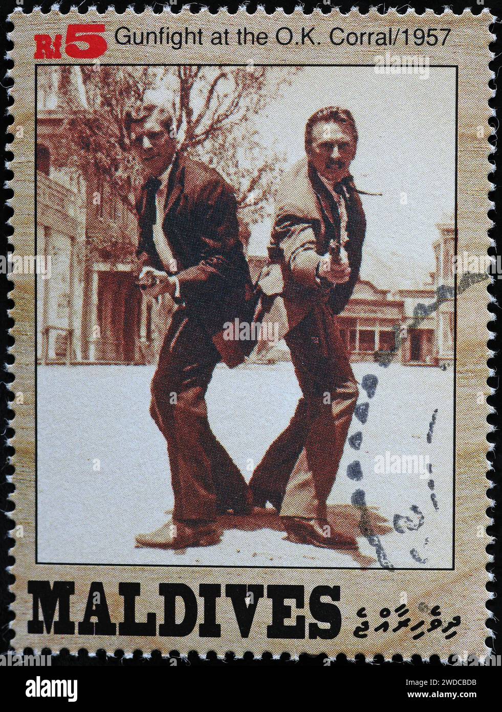 Picture of Burt Lancaster and Kirk Douglas on postage stamp Stock Photo