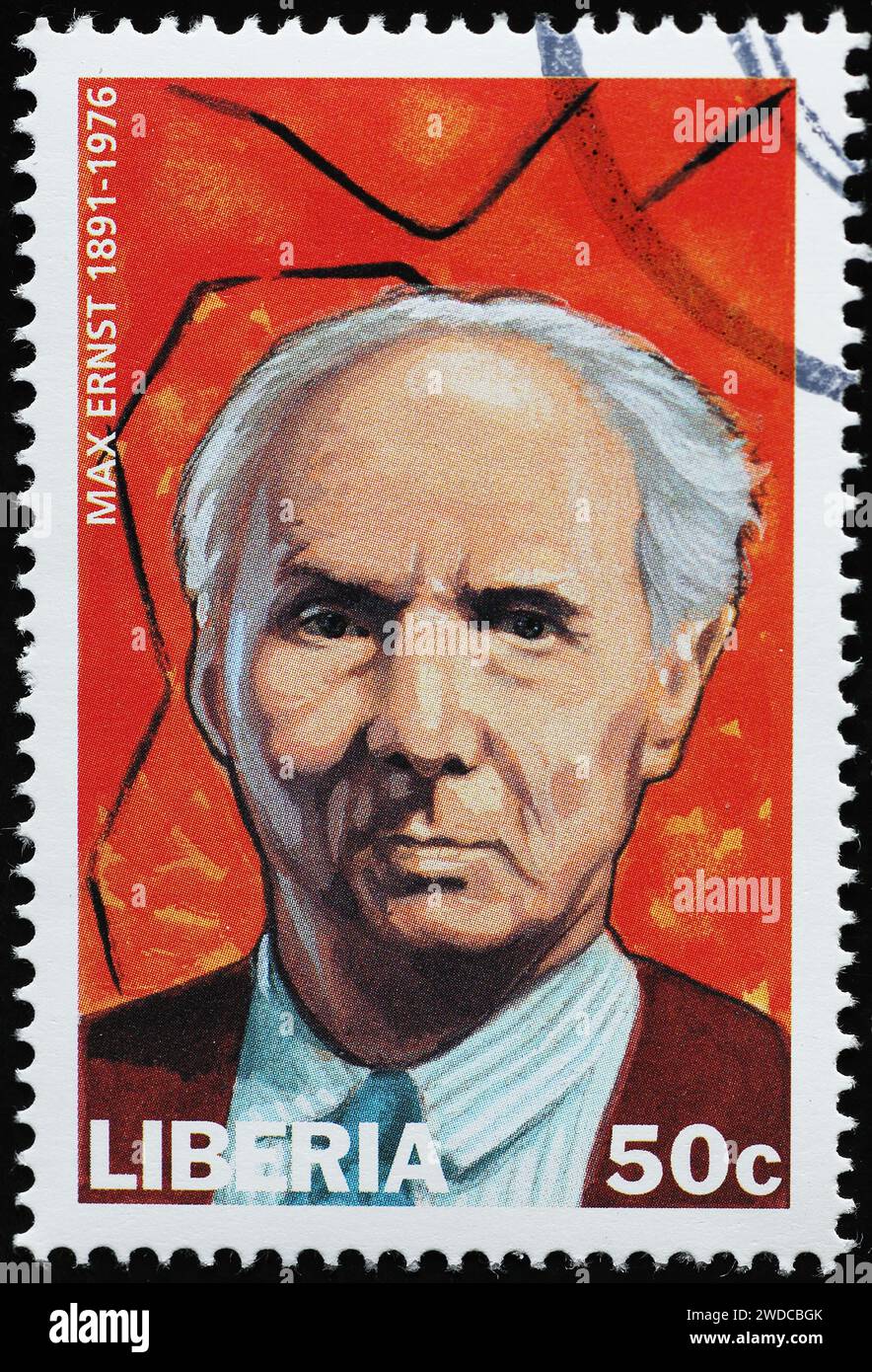 Portrait of Max Ernst on postage stamp of Liberia Stock Photo