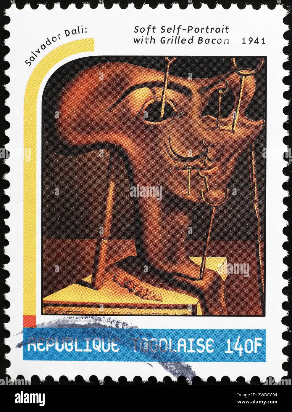 'Soft self-portraitnwith grilled bacon' by Salvador Dalì on stamp Stock Photo