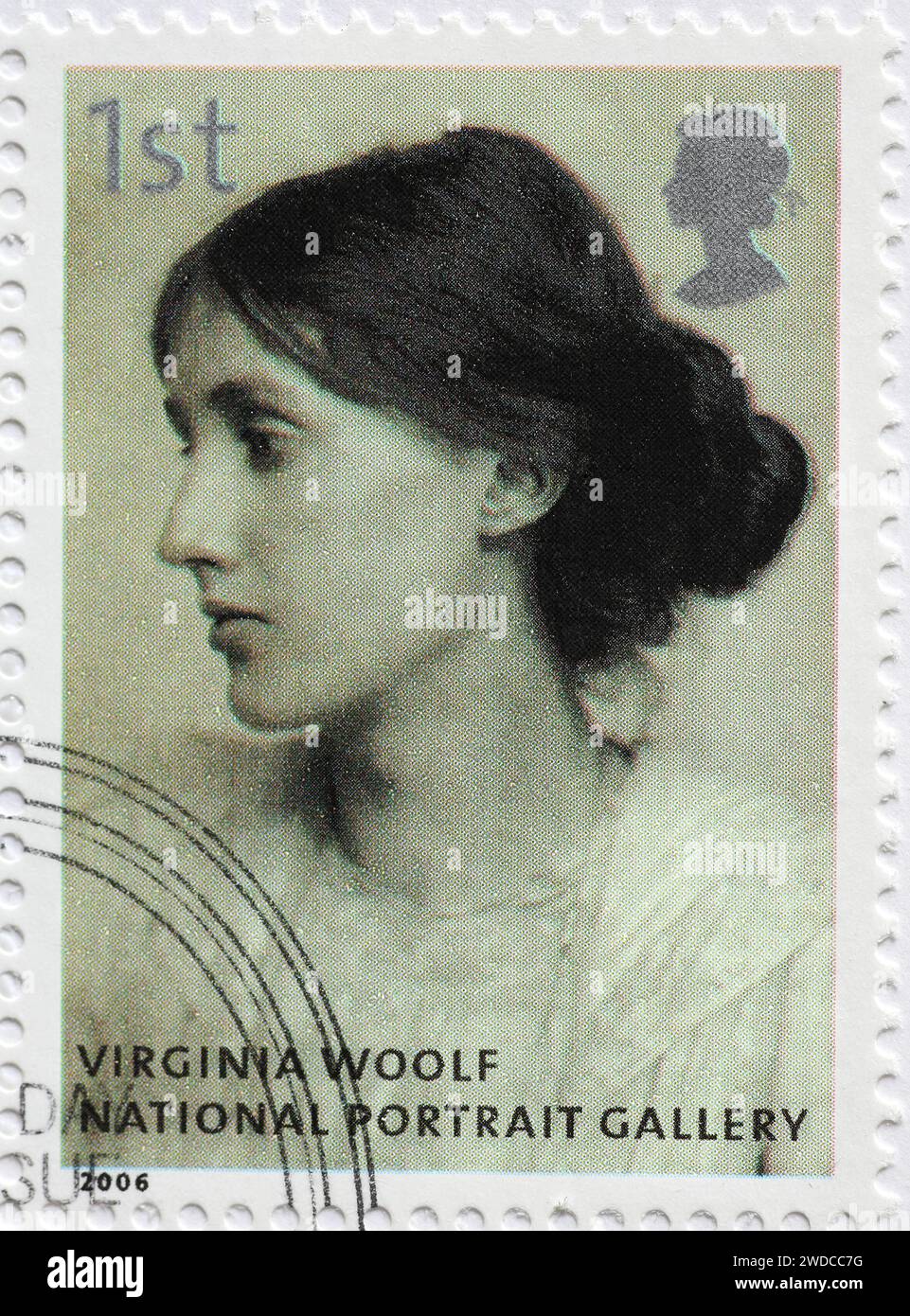 Virginia Woolf from the National Portrait Gallery on postage stamp Stock Photo